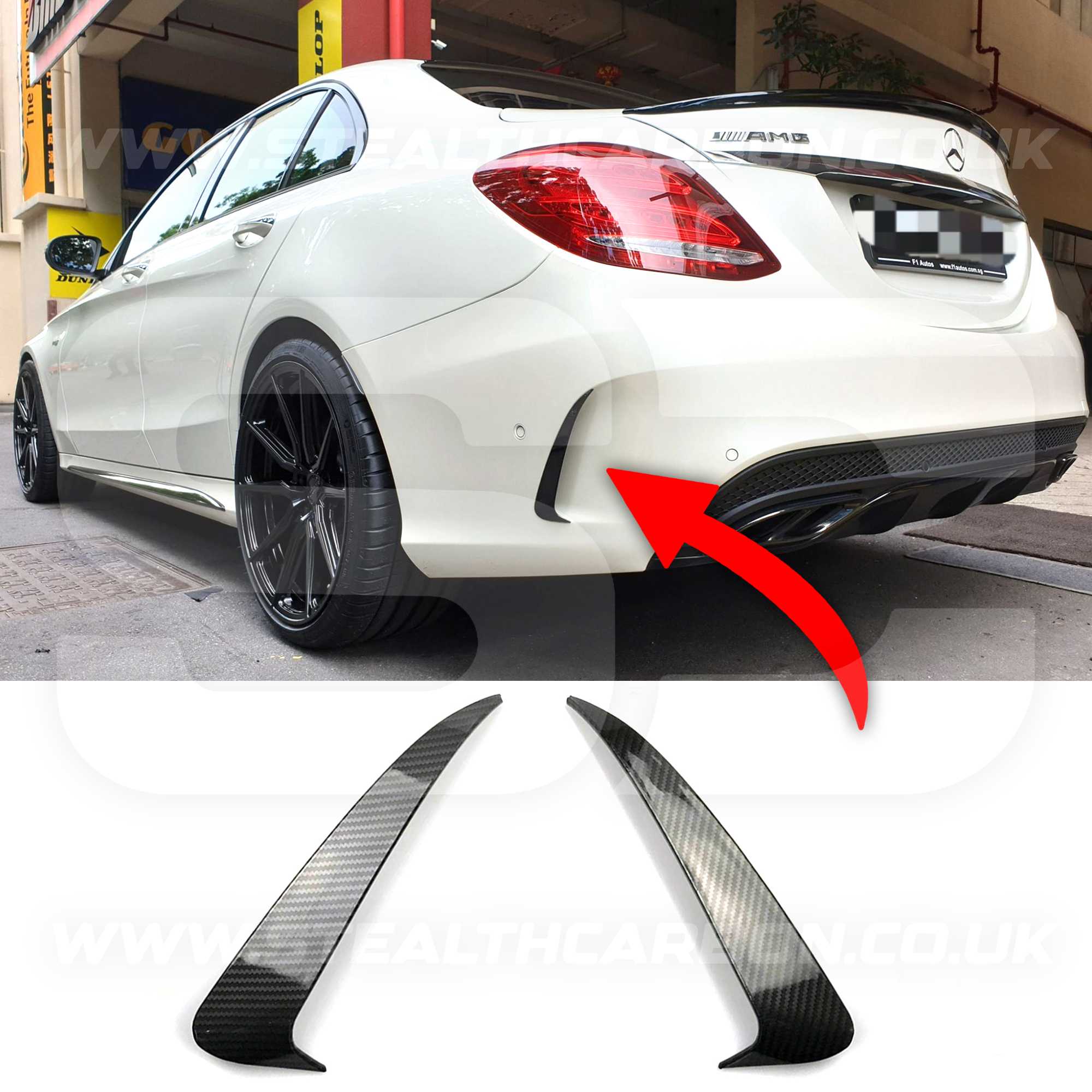 Mercedes C43 C63 Saloon Carbon Fibre Style Rear Bumper Side Vent Trims W205 AMG
