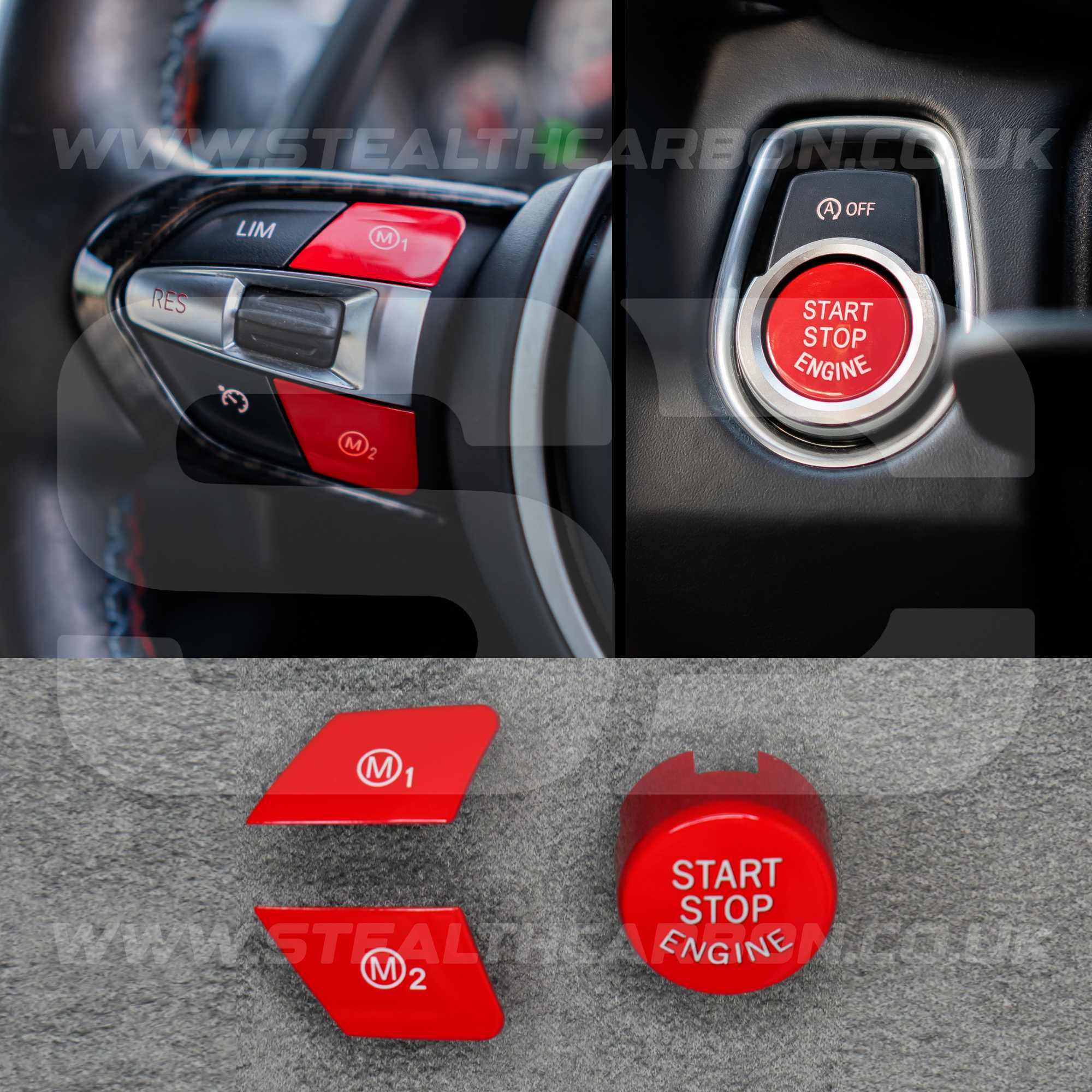 Red M1 M2 & Start Engine Buttons Set for BMW M2 M3 M4 M5 M6 X5M X6M F80 F82 F87