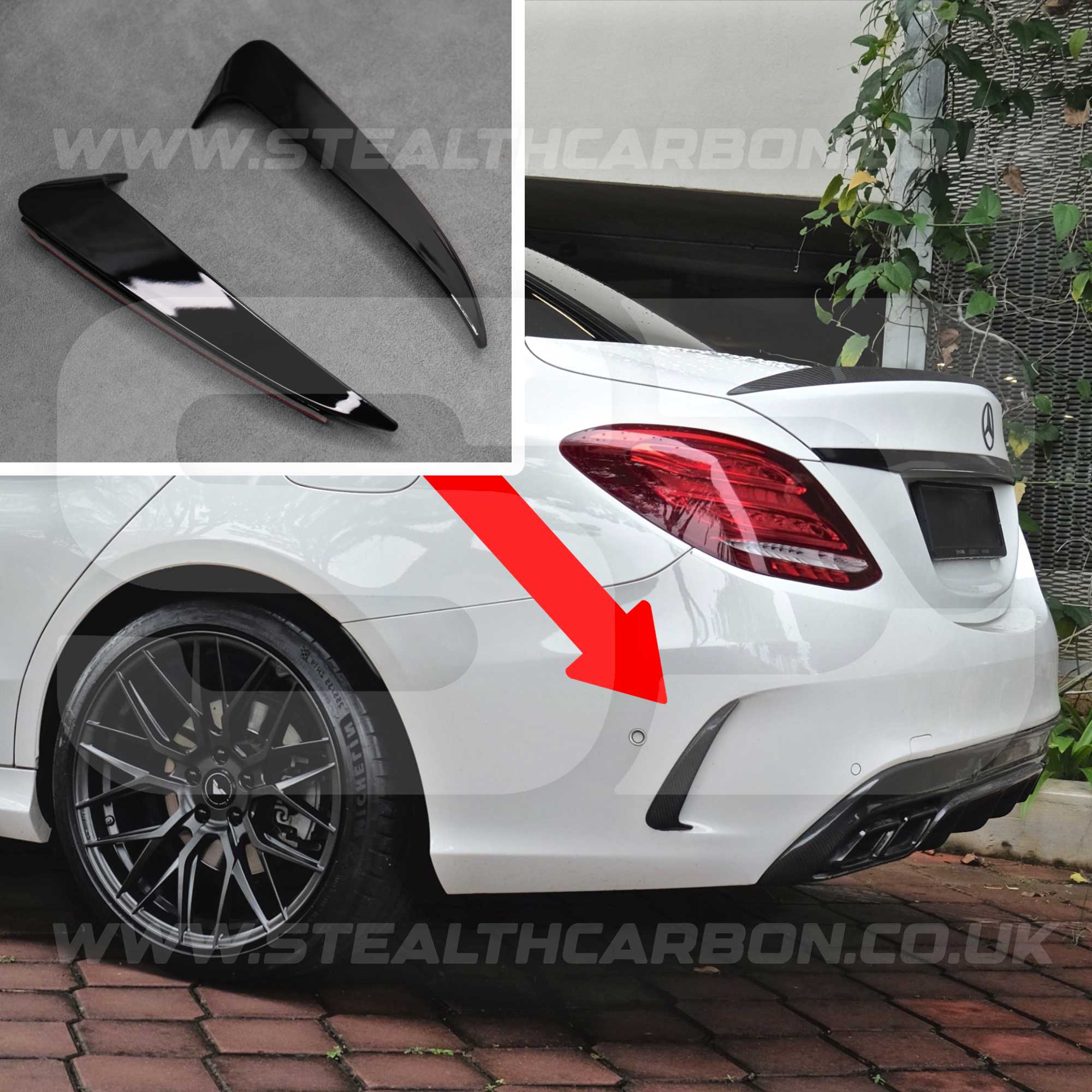 Mercedes C43 C63 Saloon Gloss Black Rear Bumper Side Vent Trims W205 C Class AMG
