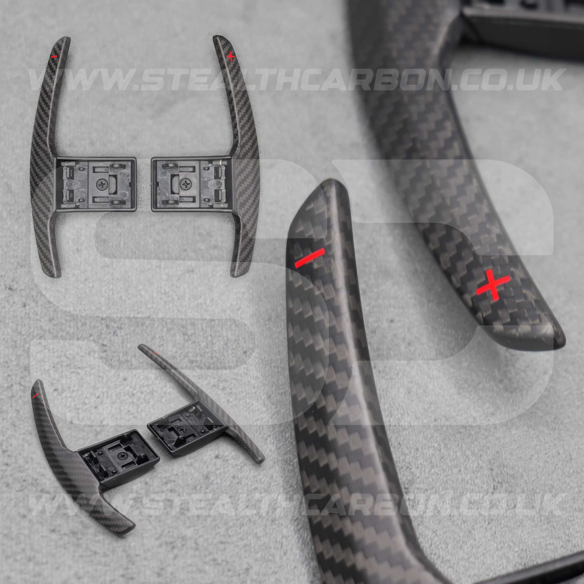 Satin Carbon Fibre / Red Gear Paddle Shifters BMW F80 M3 F82 F83 M4 F87 M2