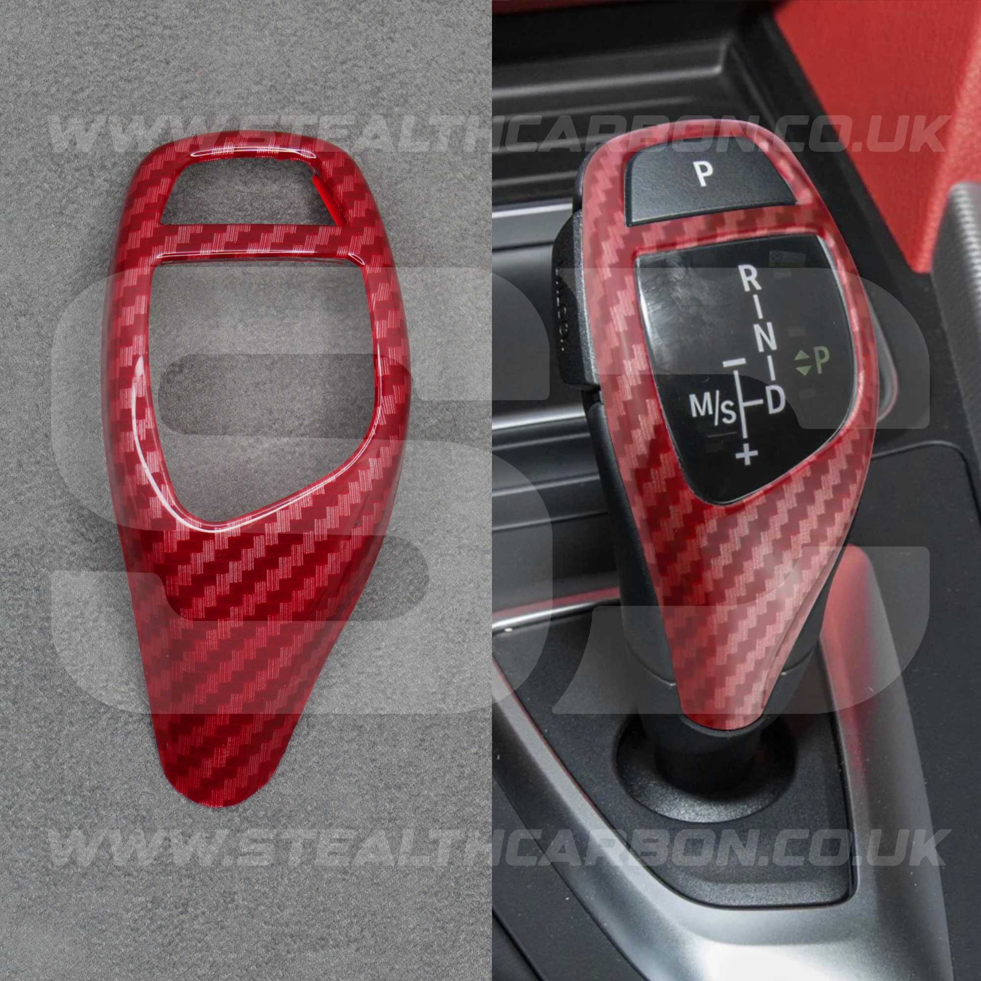 BMW Red Carbon Fibre Style Gear Shift Knob Cover Trim F30 F20 F10 F15 F25 X5 X3