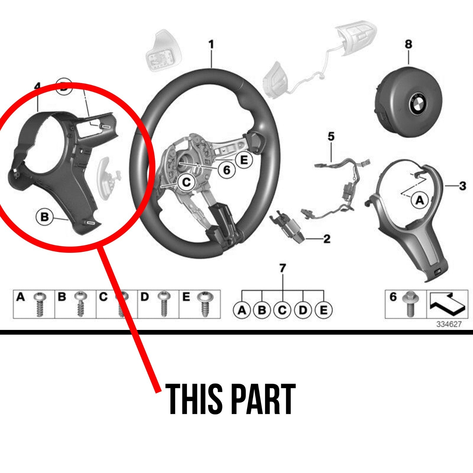 BMW M Performance Steering Wheel Rear Trim Cover M2 M3 M4 M5 M140 M135 F80 F82