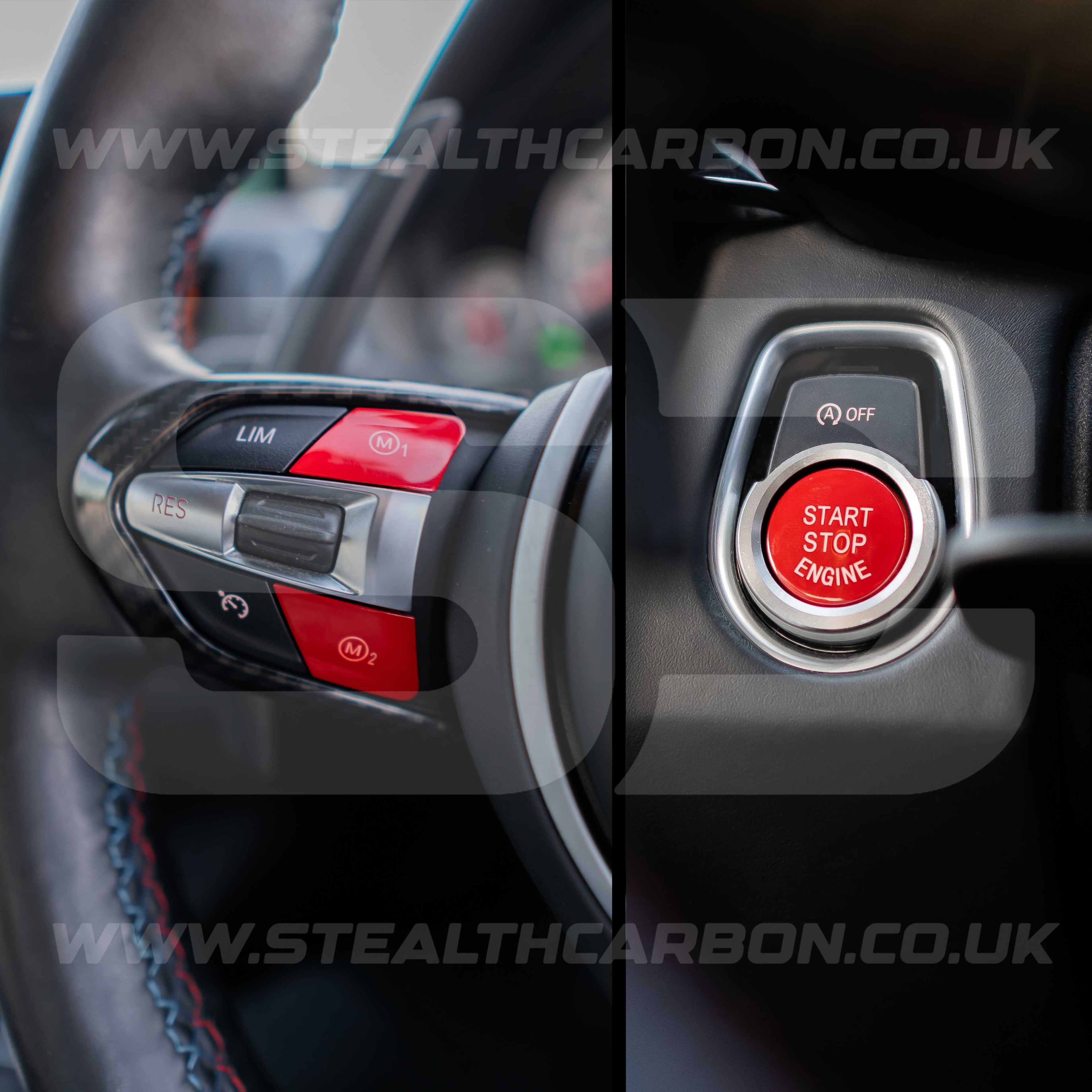 Red M1 M2 & Start Engine Buttons Set for BMW M2 M3 M4 M5 M6 X5M X6M F80 F82 F87