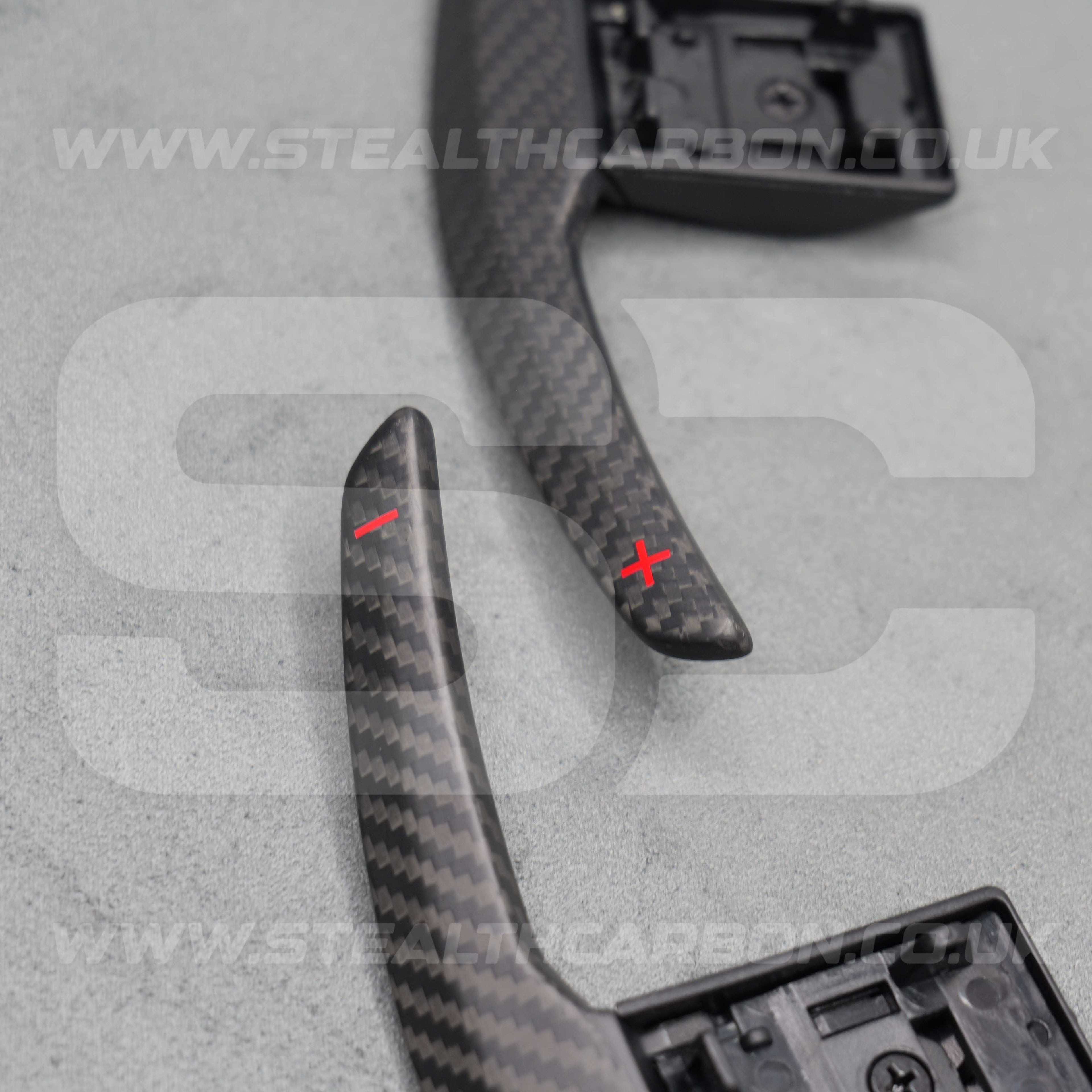 Satin Carbon Fibre / Red Gear Paddle Shifters BMW F80 M3 F82 F83 M4 F87 M2