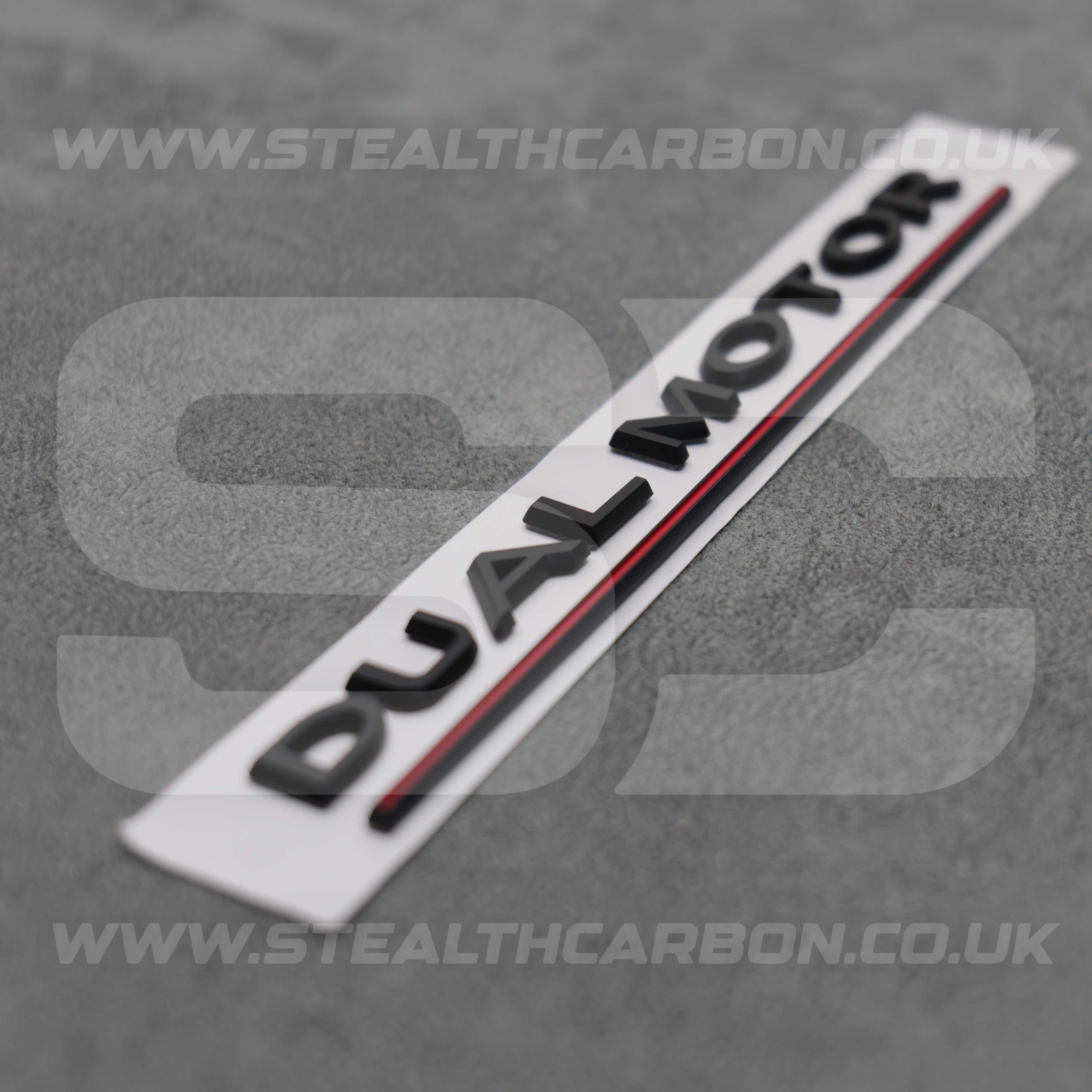 Tesla Matte Black with Red Line Dual Motor Rear Boot Badge Letters Model S 3 X Y