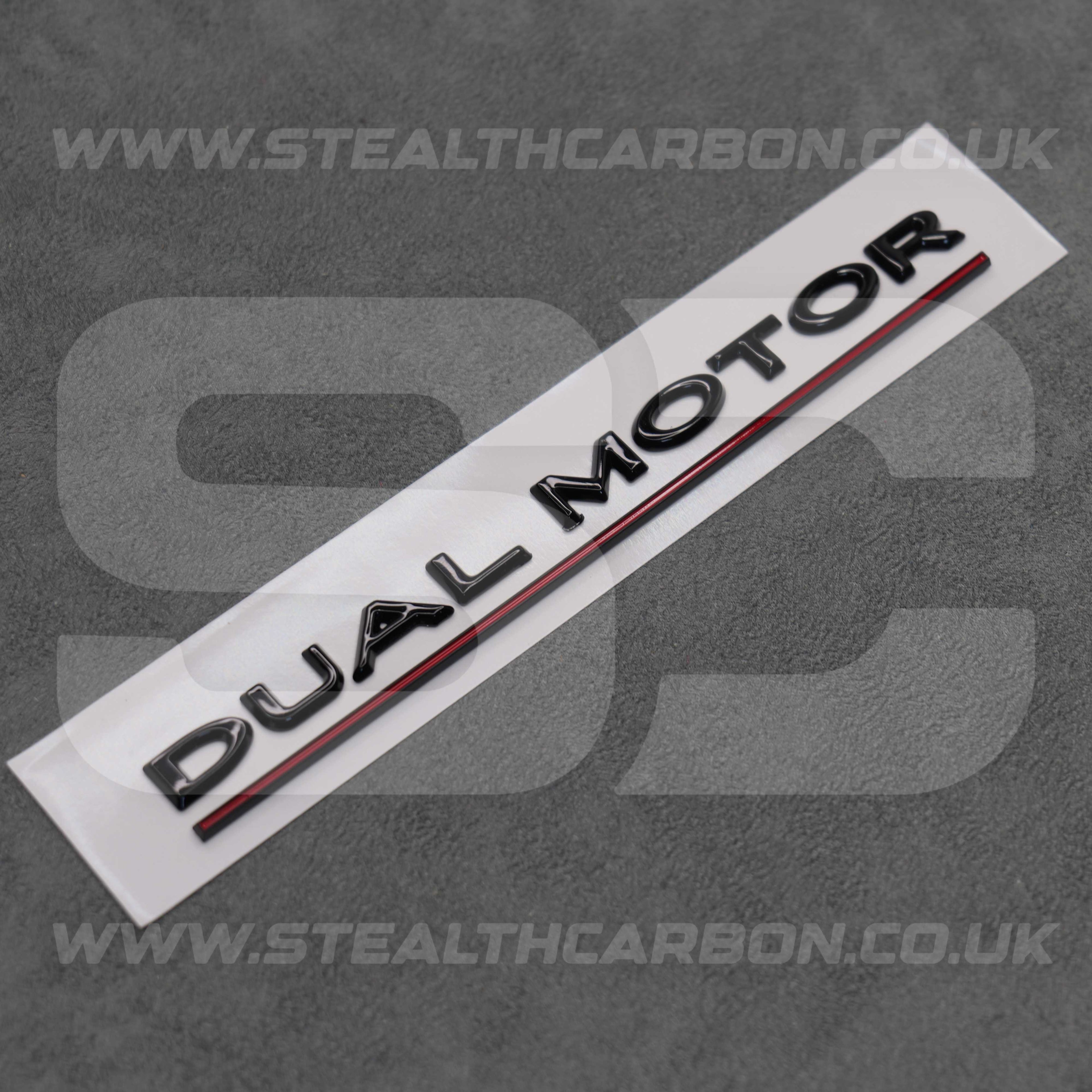 Tesla Gloss Black with Red Line Dual Motor Rear Boot Badge Letters Model S 3 X Y