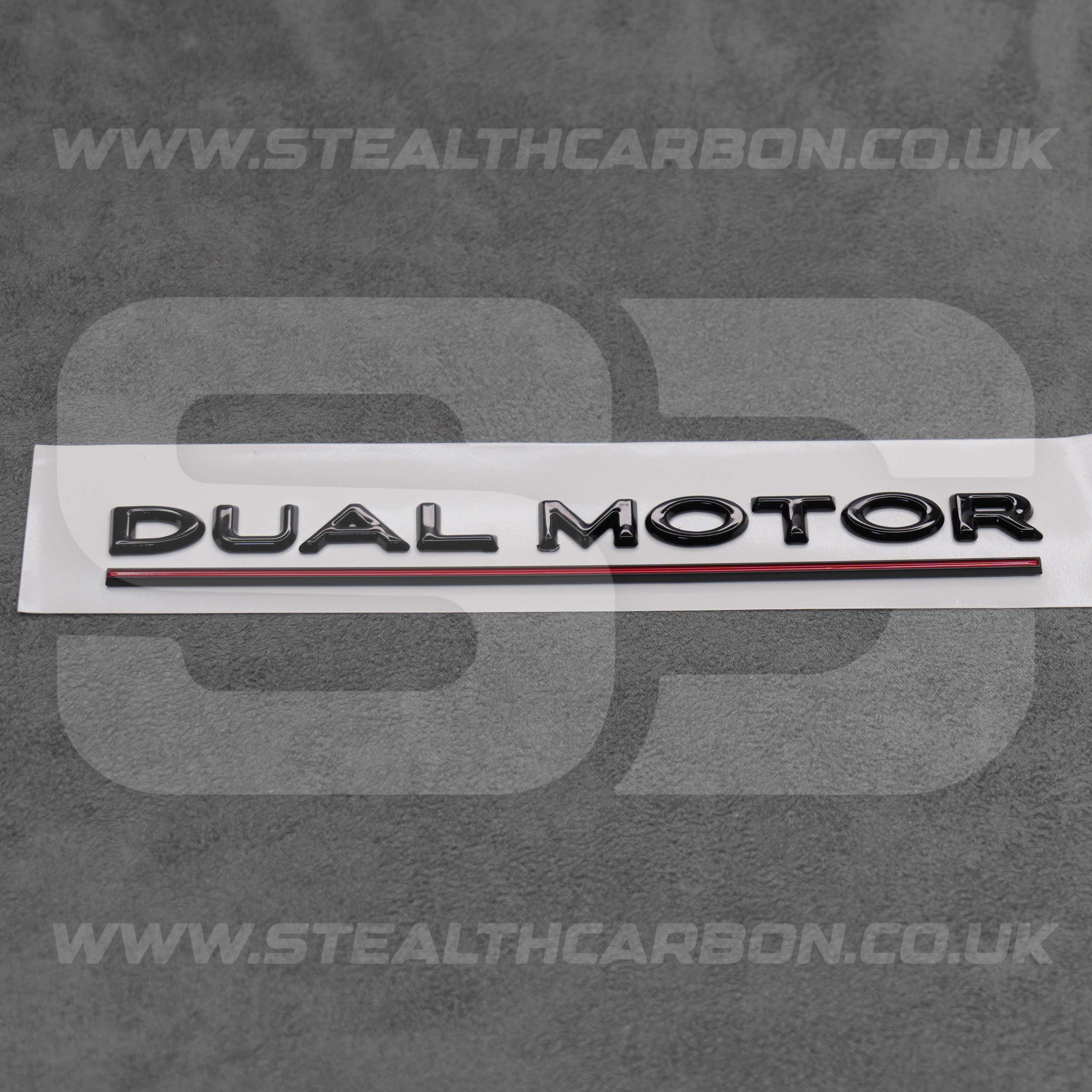 Tesla Gloss Black with Red Line Dual Motor Rear Boot Badge Letters Model S 3 X Y