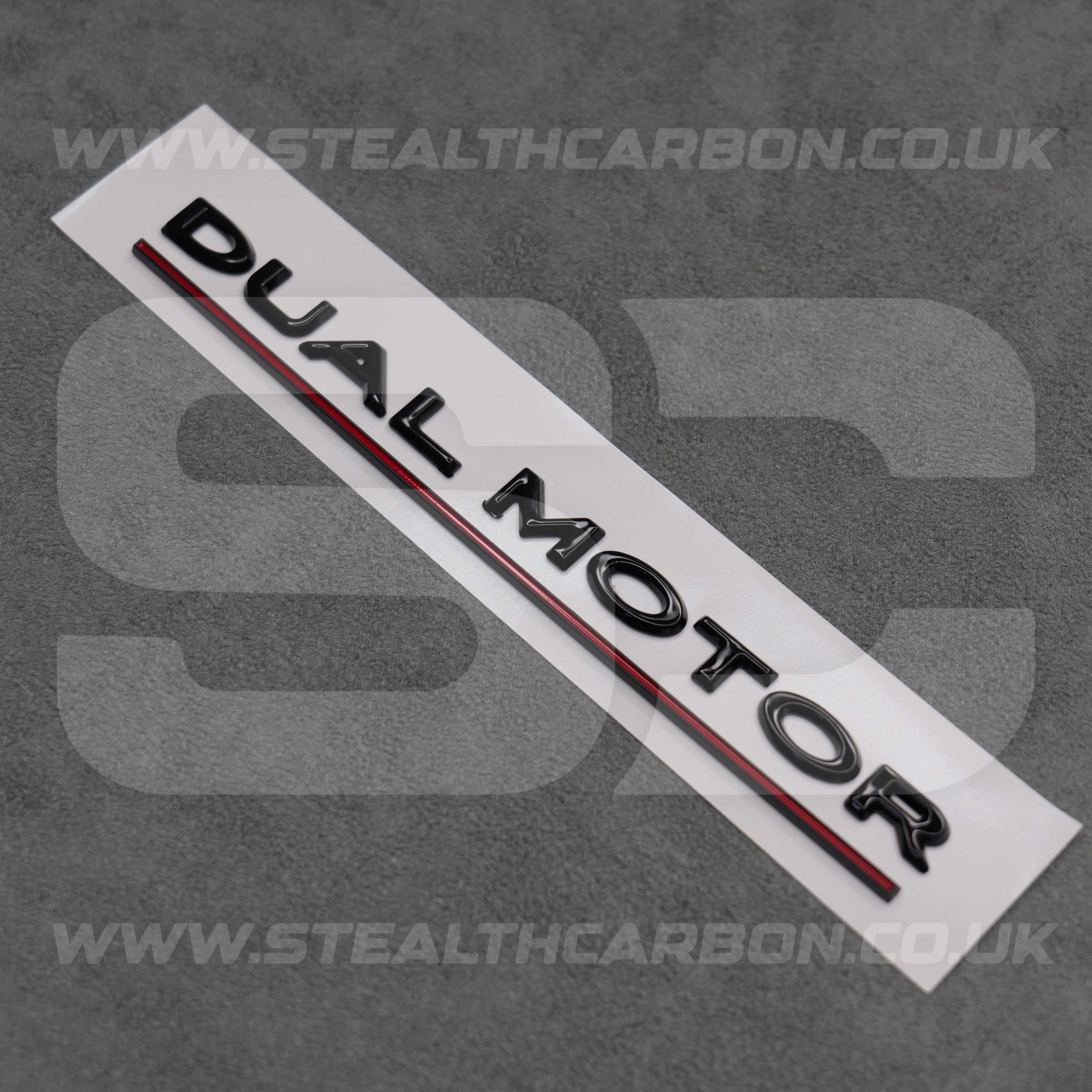 Tesla Gloss Black with Red Line Dual Motor Rear Boot Badge Letters Model S 3 X Y