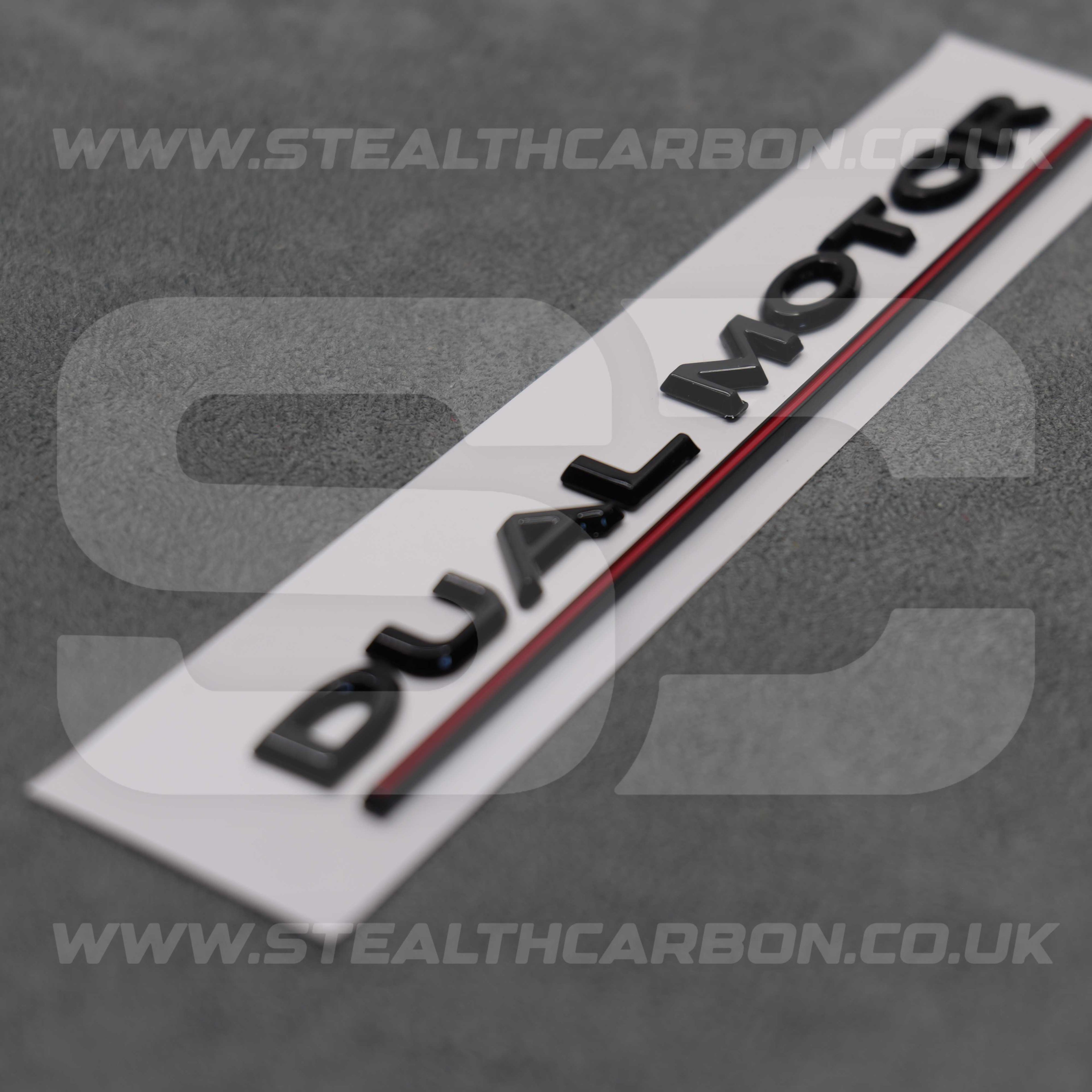 Tesla Gloss Black with Red Line Dual Motor Rear Boot Badge Letters Model S 3 X Y