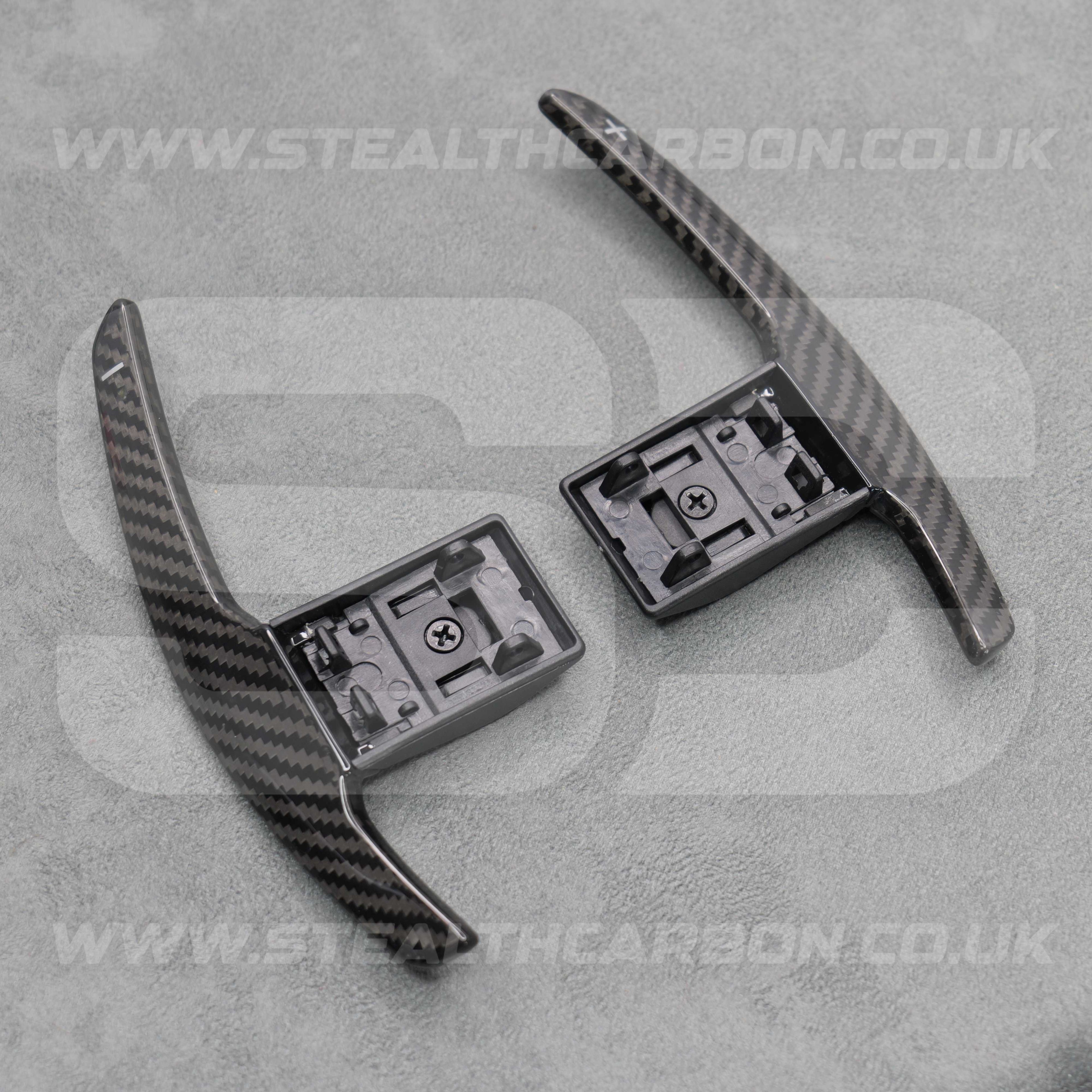 Carbon Fibre / White Gear Paddle Shifters BMW F80 M3 F82 F83 M4 F87 M2 F30