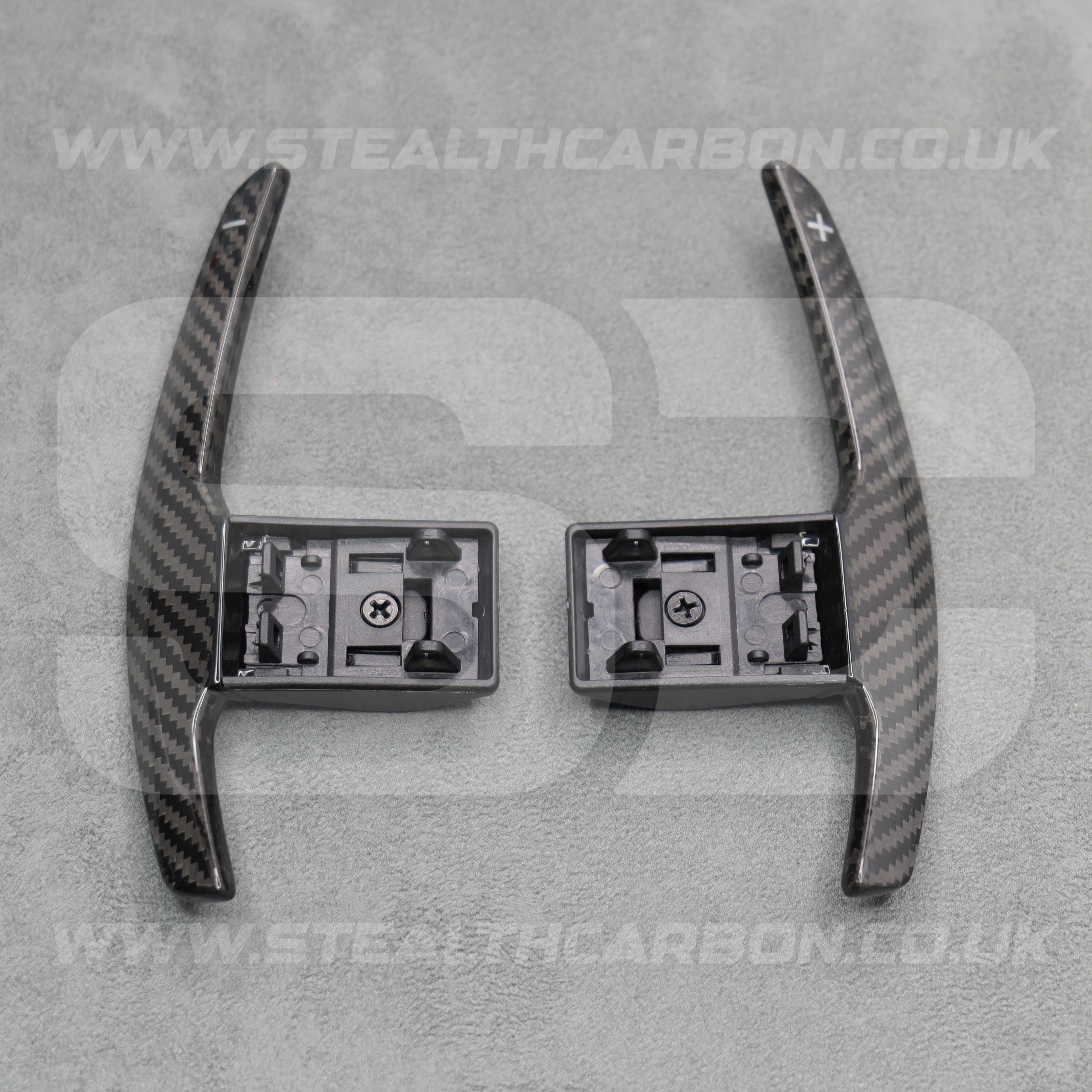 Carbon Fibre / White Gear Paddle Shifters BMW F80 M3 F82 F83 M4 F87 M2 F30