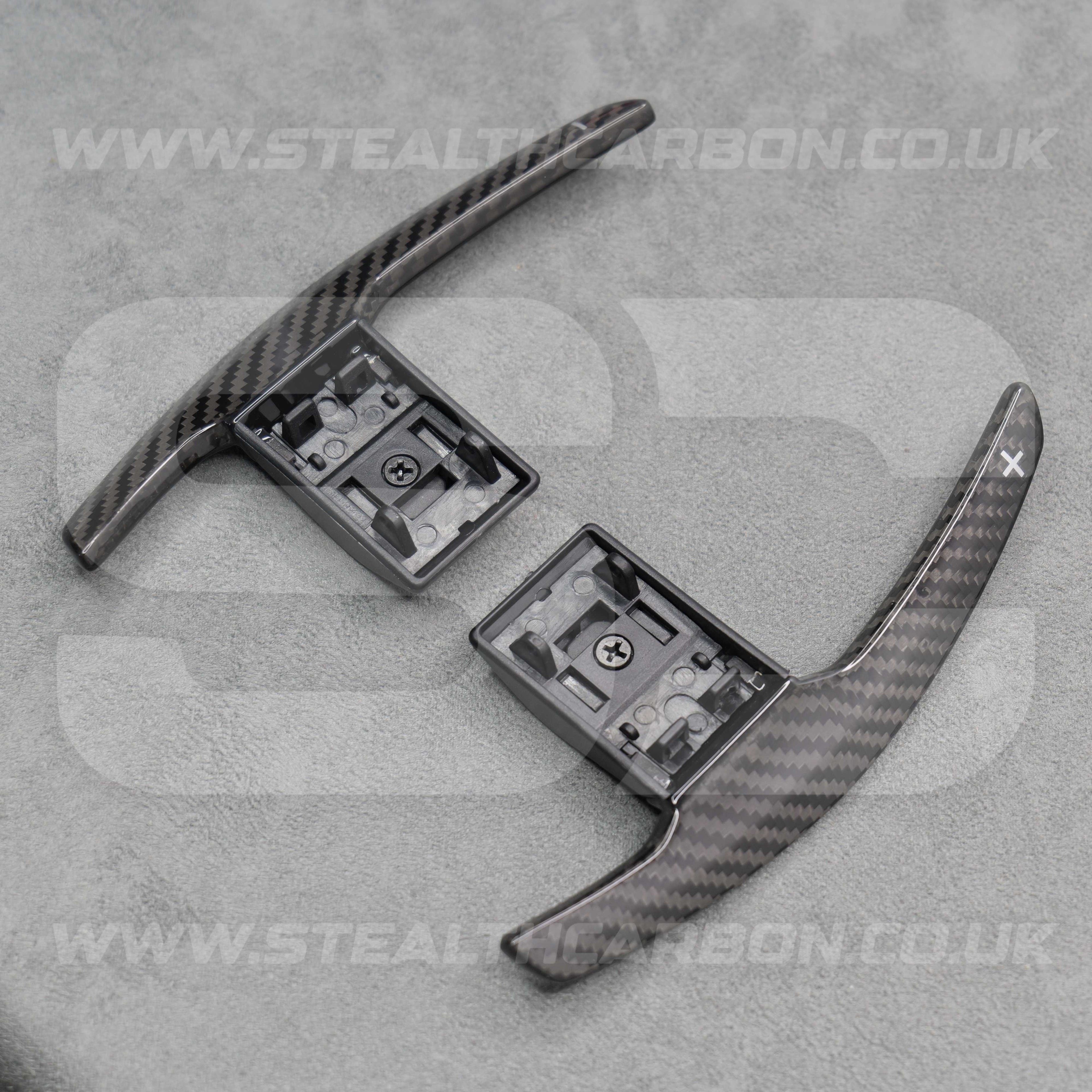 Carbon Fibre / White Gear Paddle Shifters BMW F80 M3 F82 F83 M4 F87 M2 F30