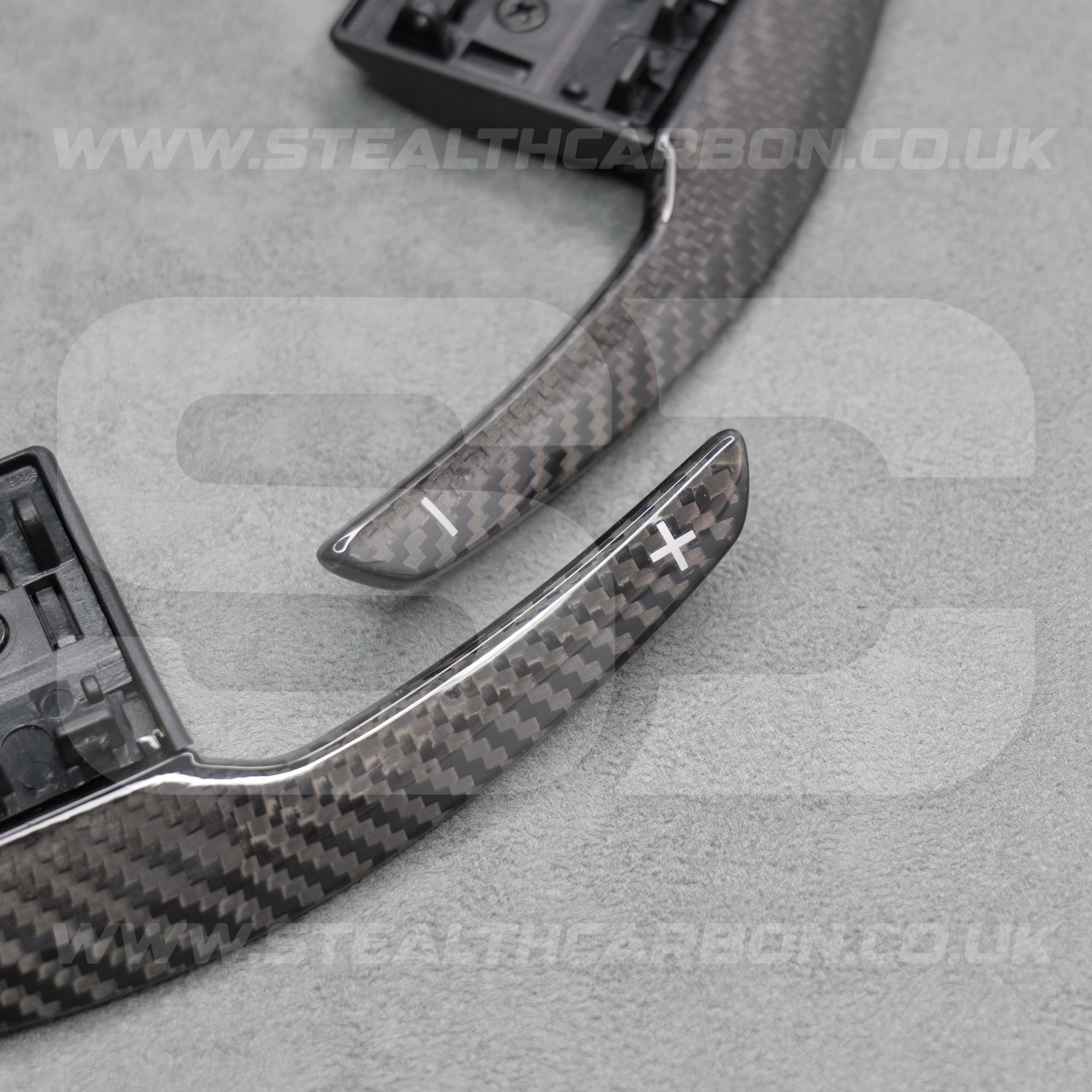 Carbon Fibre / White Gear Paddle Shifters BMW F80 M3 F82 F83 M4 F87 M2 F30