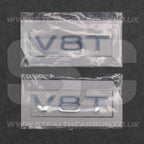 2x Chrome Silver V8T Side Wing Badge Emblems Audi SQ7 S6 S5 RS4 RS5 RS6 RS7 S8