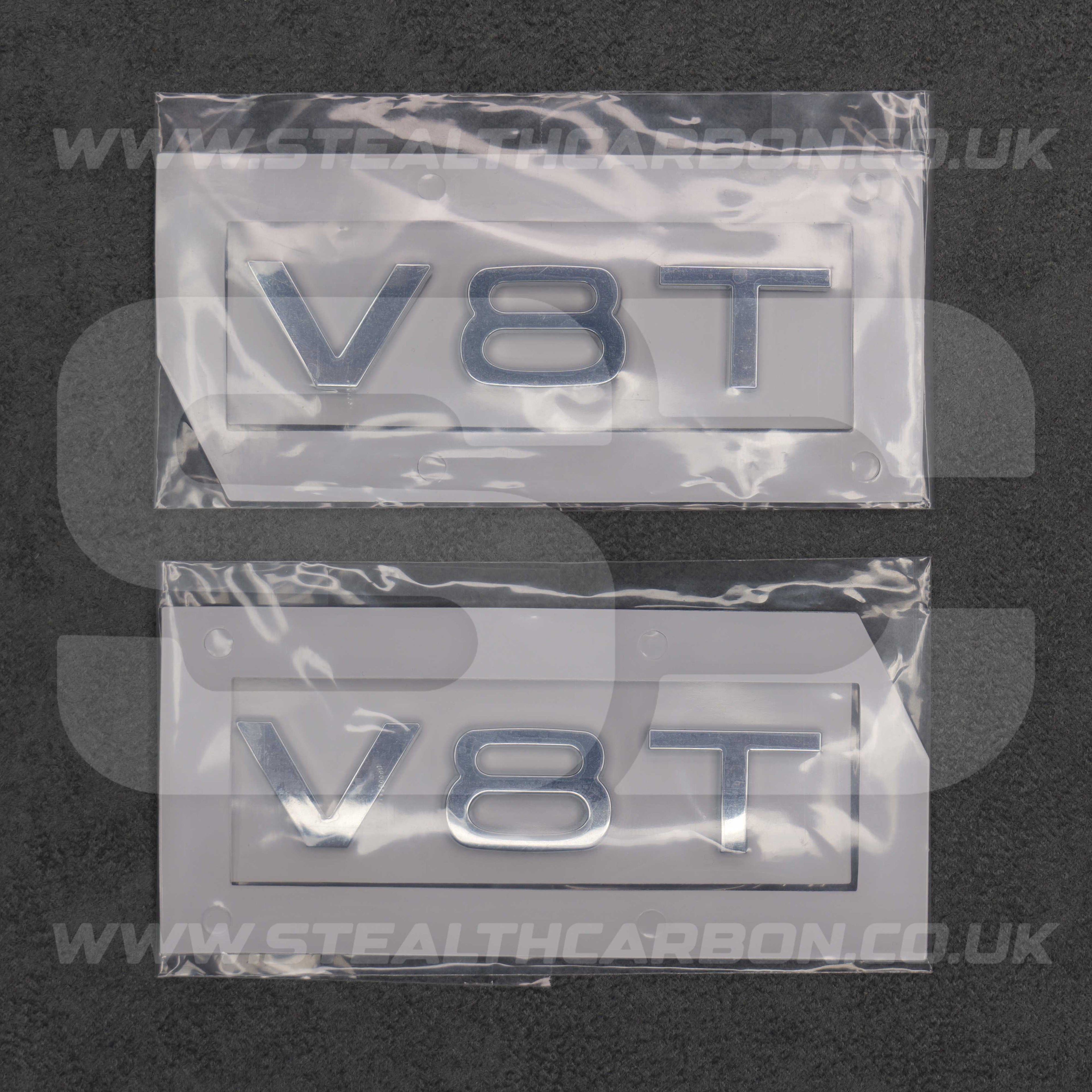 2x Chrome Silver V8T Side Wing Badge Emblems Audi SQ7 S6 S5 RS4 RS5 RS6 RS7 S8