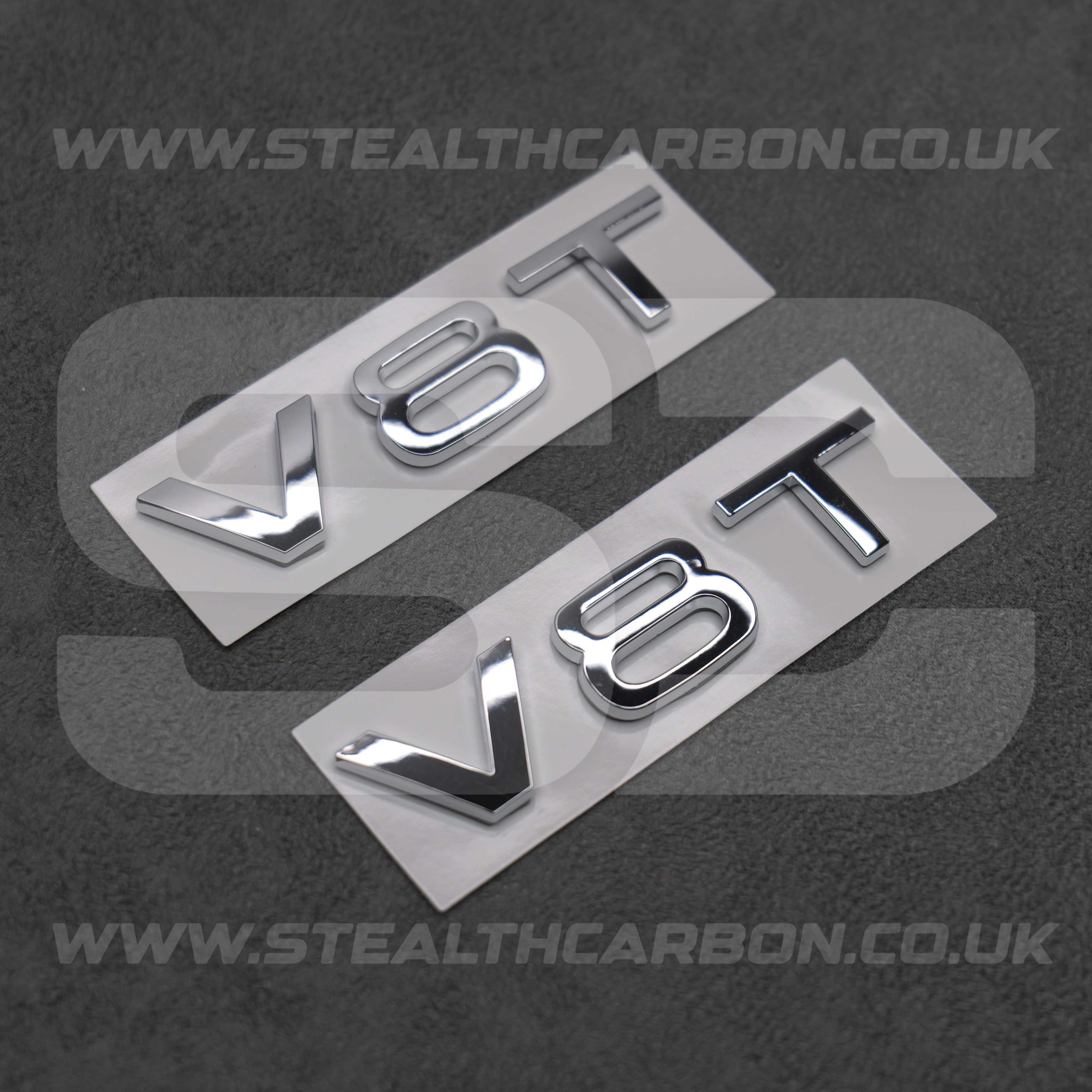 2x Chrome Silver V8T Side Wing Badge Emblems Audi SQ7 S6 S5 RS4 RS5 RS6 RS7 S8
