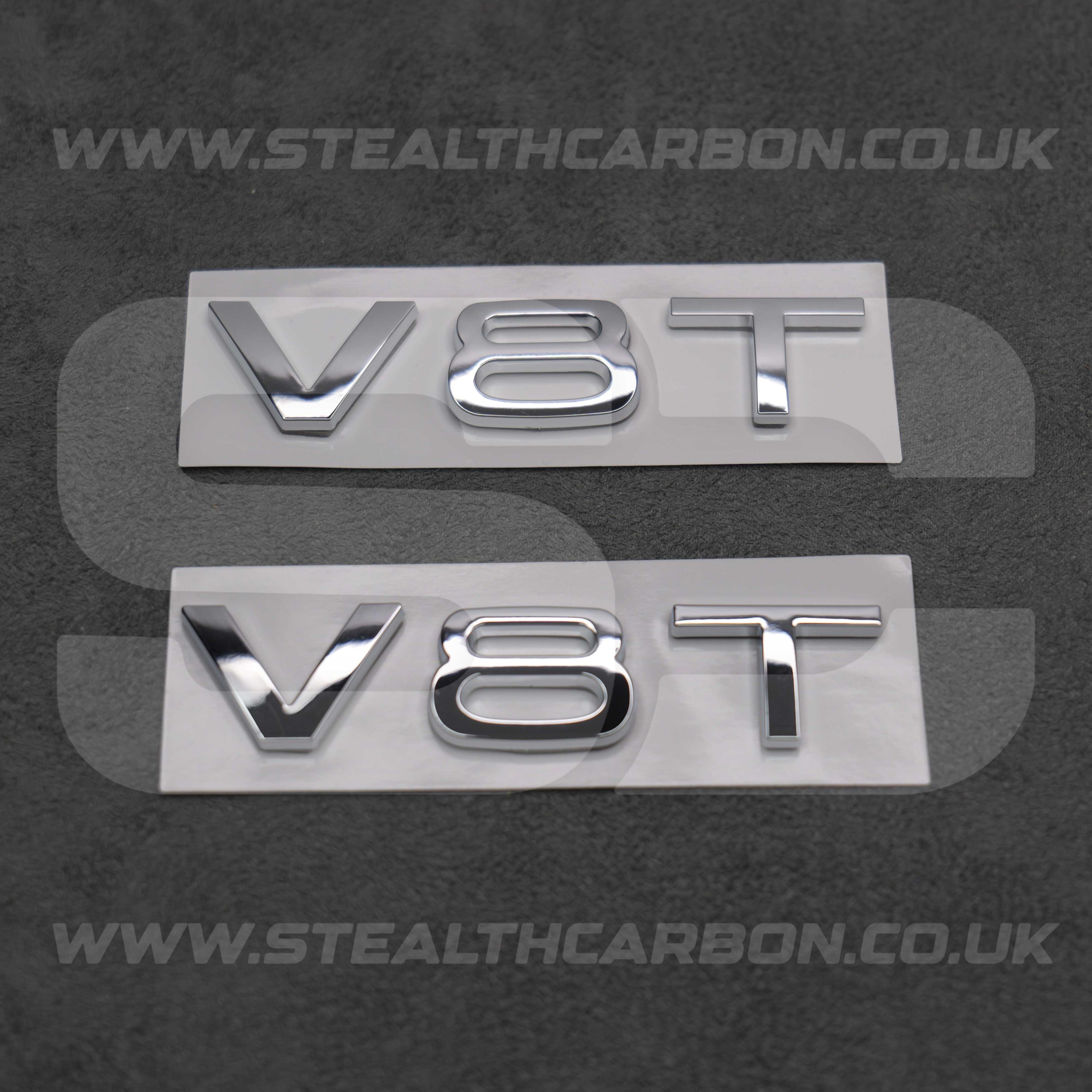 2x Chrome Silver V8T Side Wing Badge Emblems Audi SQ7 S6 S5 RS4 RS5 RS6 RS7 S8