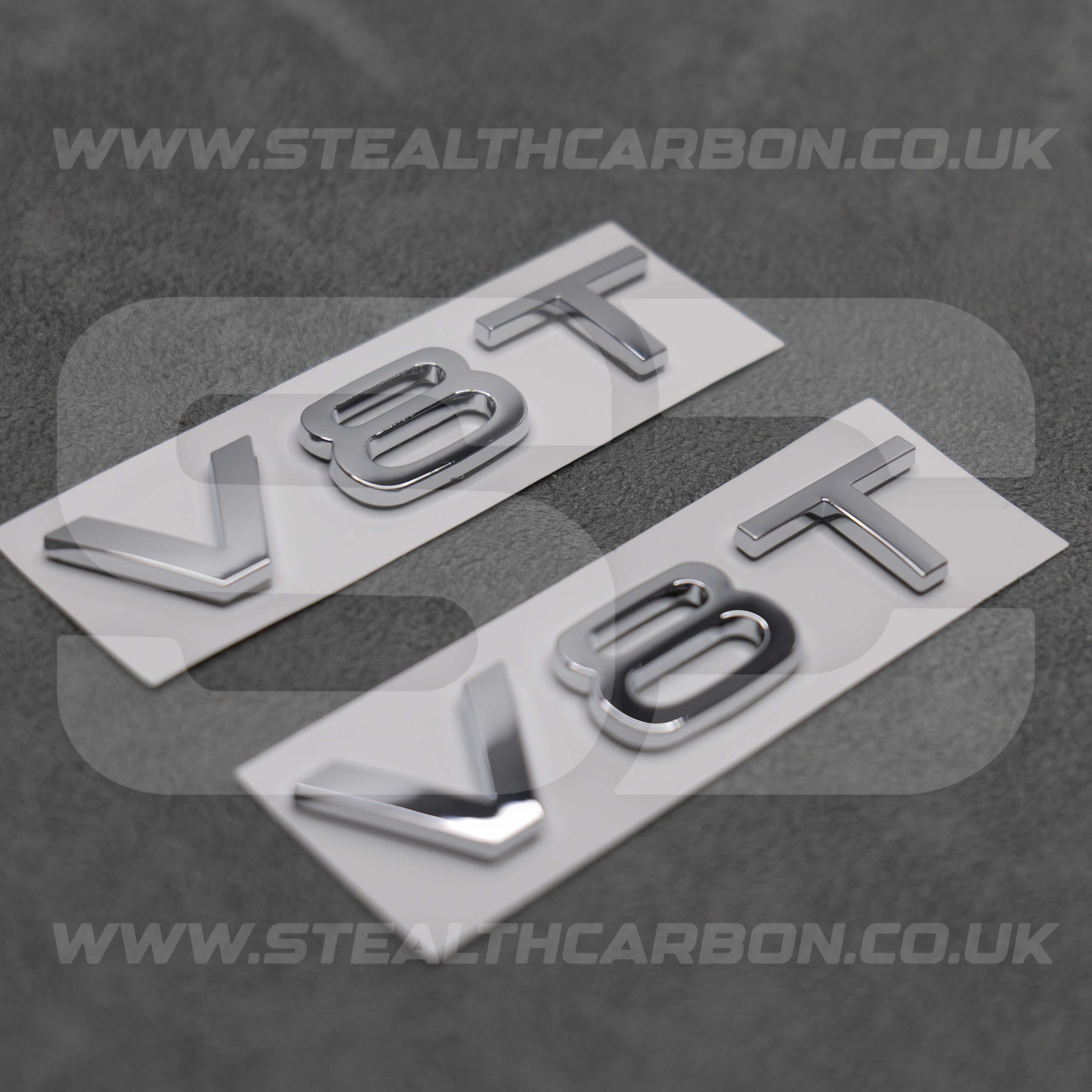 2x Chrome Silver V8T Side Wing Badge Emblems Audi SQ7 S6 S5 RS4 RS5 RS6 RS7 S8