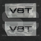2x Audi Gloss Black V8T Side Wing Badge Emblems SQ7 S6 S5 RS4 RS5 RS6 RS7 S8