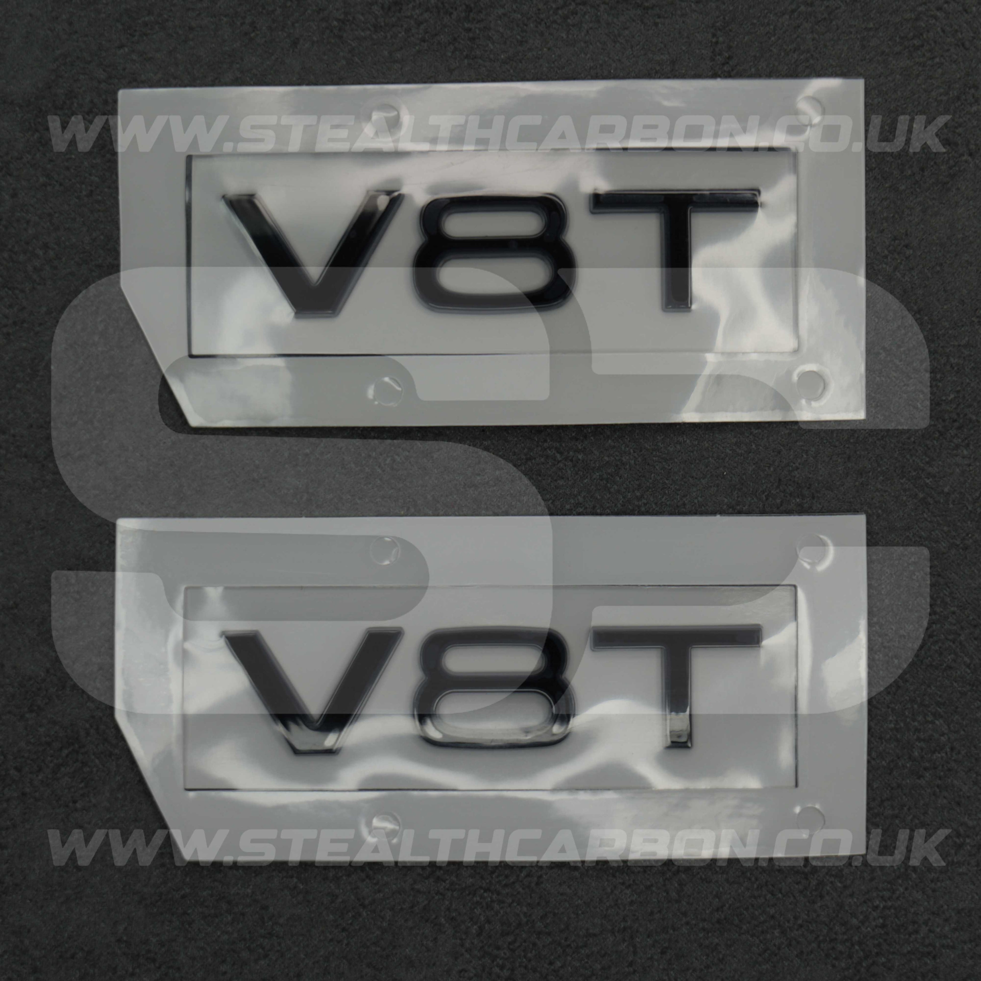2x Audi Gloss Black V8T Side Wing Badge Emblems SQ7 S6 S5 RS4 RS5 RS6 RS7 S8