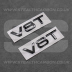 2x Audi Gloss Black V8T Side Wing Badge Emblems SQ7 S6 S5 RS4 RS5 RS6 RS7 S8