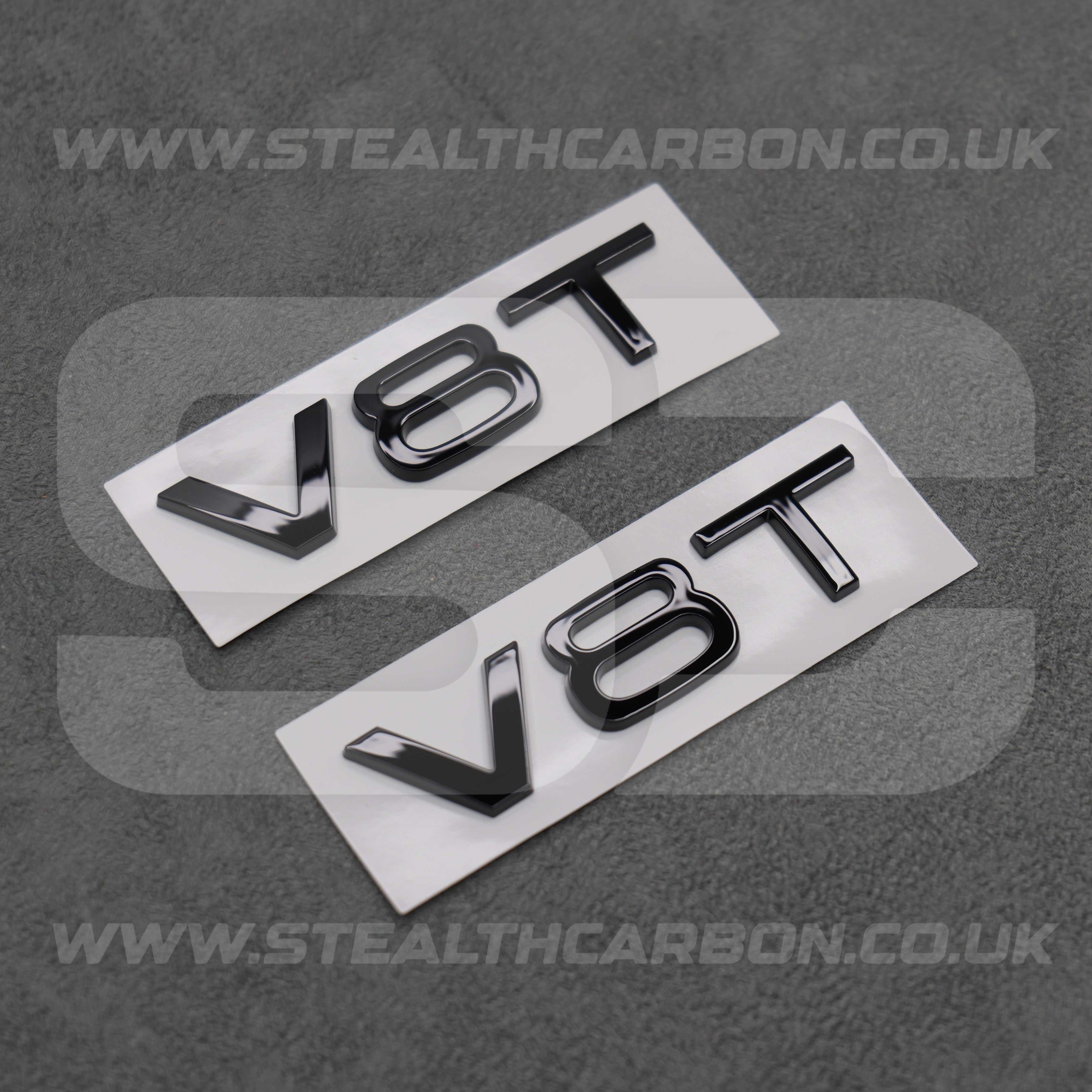 2x Audi Gloss Black V8T Side Wing Badge Emblems SQ7 S6 S5 RS4 RS5 RS6 RS7 S8