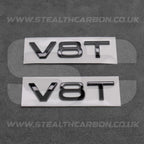 2x Audi Gloss Black V8T Side Wing Badge Emblems SQ7 S6 S5 RS4 RS5 RS6 RS7 S8
