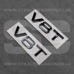 2x Audi Gloss Black V8T Side Wing Badge Emblems SQ7 S6 S5 RS4 RS5 RS6 RS7 S8