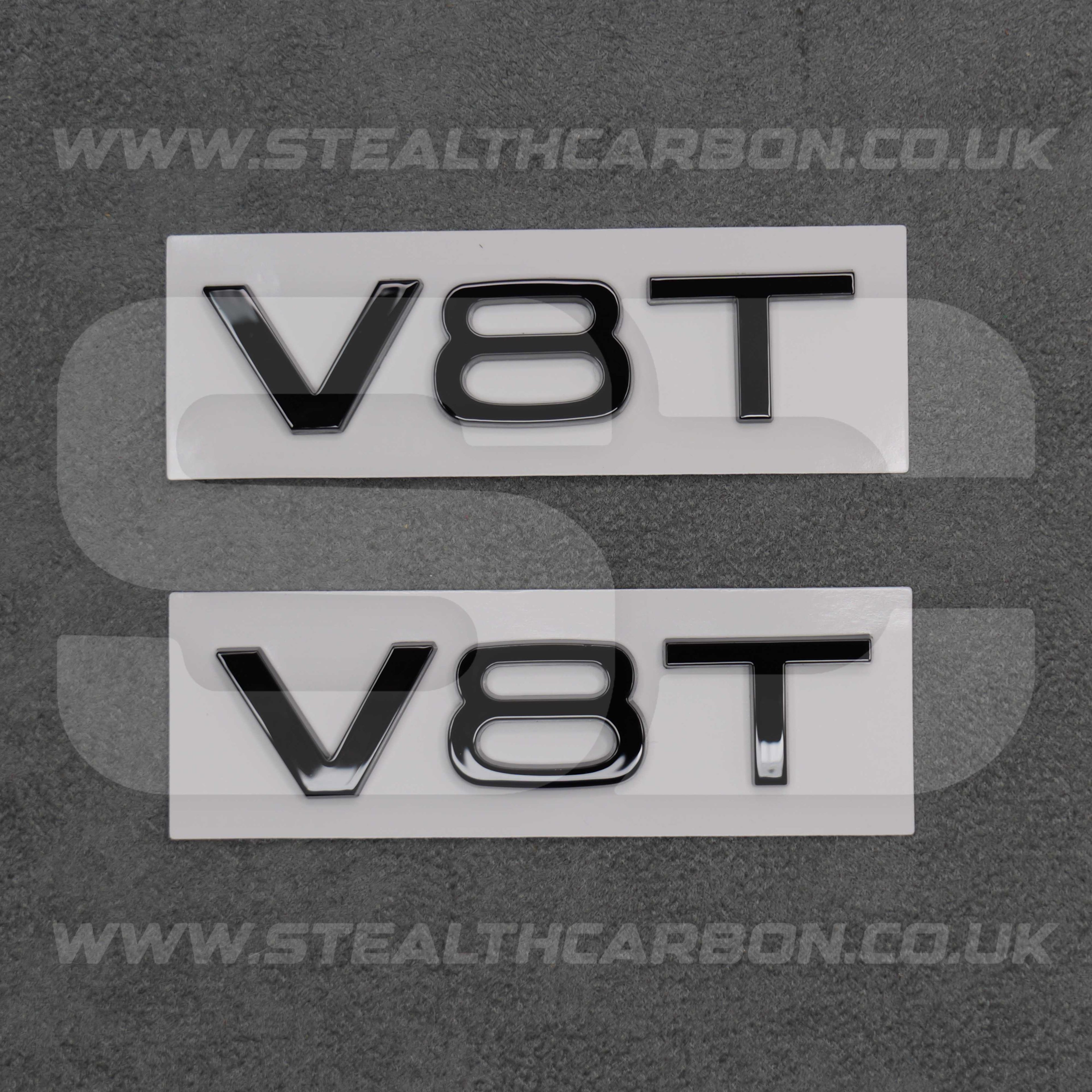 2x Audi Gloss Black V8T Side Wing Badge Emblems SQ7 S6 S5 RS4 RS5 RS6 RS7 S8