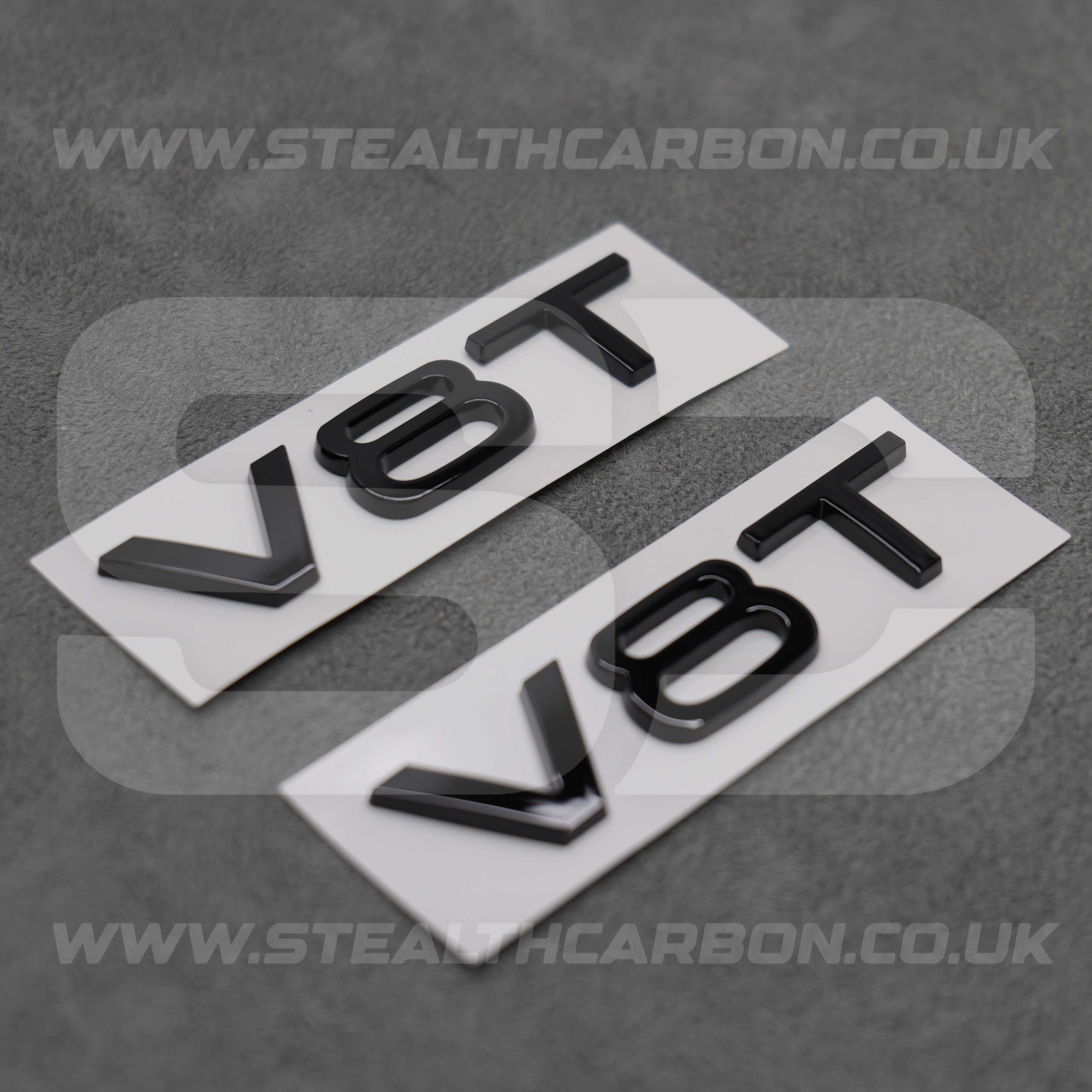 2x Audi Gloss Black V8T Side Wing Badge Emblems SQ7 S6 S5 RS4 RS5 RS6 RS7 S8
