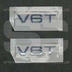 2x Audi Chrome Silver V6T Side Wing Badge Emblems A4 A5 A6 A7 S3 S4 S5 S6 Q5 Q7
