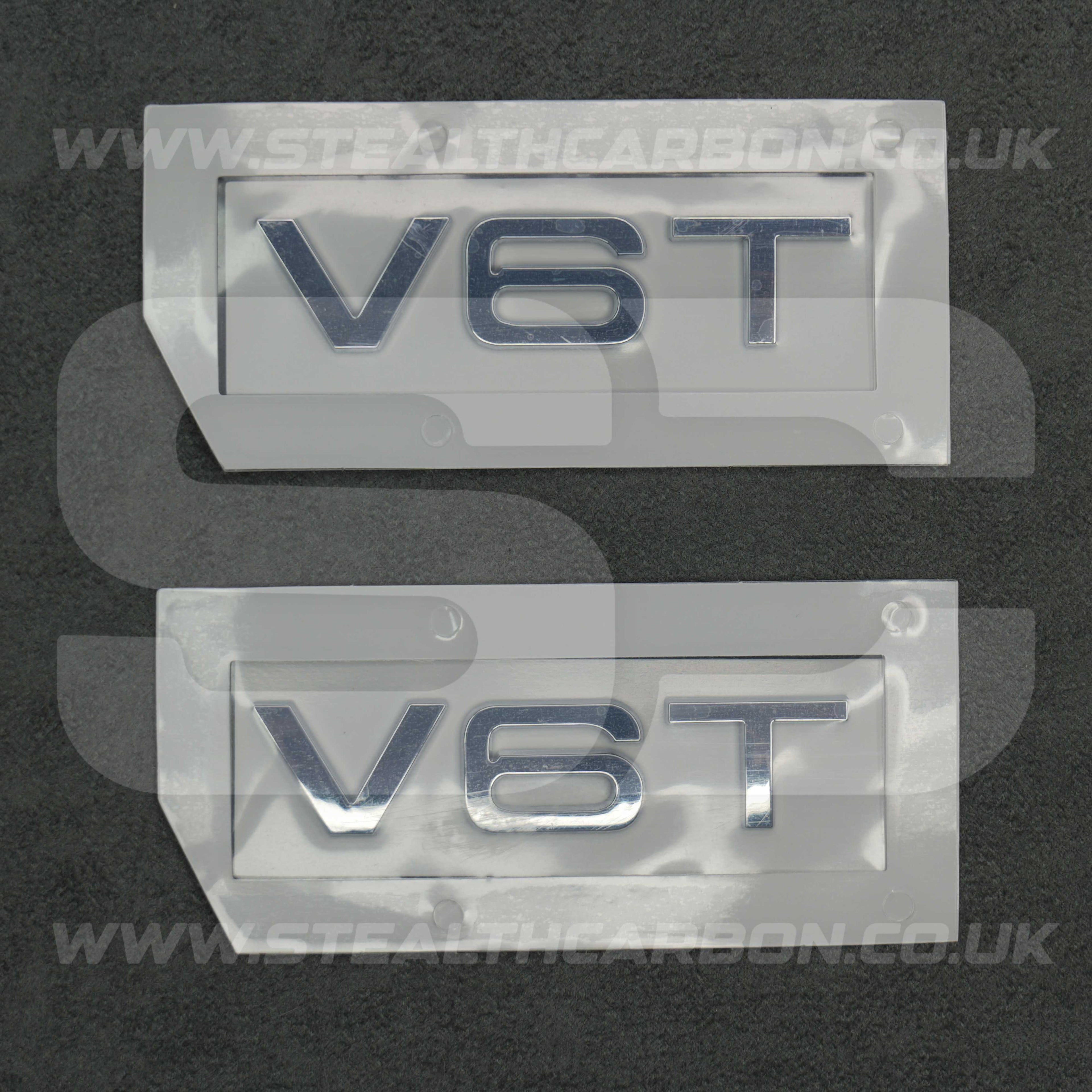 2x Audi Chrome Silver V6T Side Wing Badge Emblems A4 A5 A6 A7 S3 S4 S5 S6 Q5 Q7