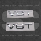 2x Audi Chrome Silver V6T Side Wing Badge Emblems A4 A5 A6 A7 S3 S4 S5 S6 Q5 Q7
