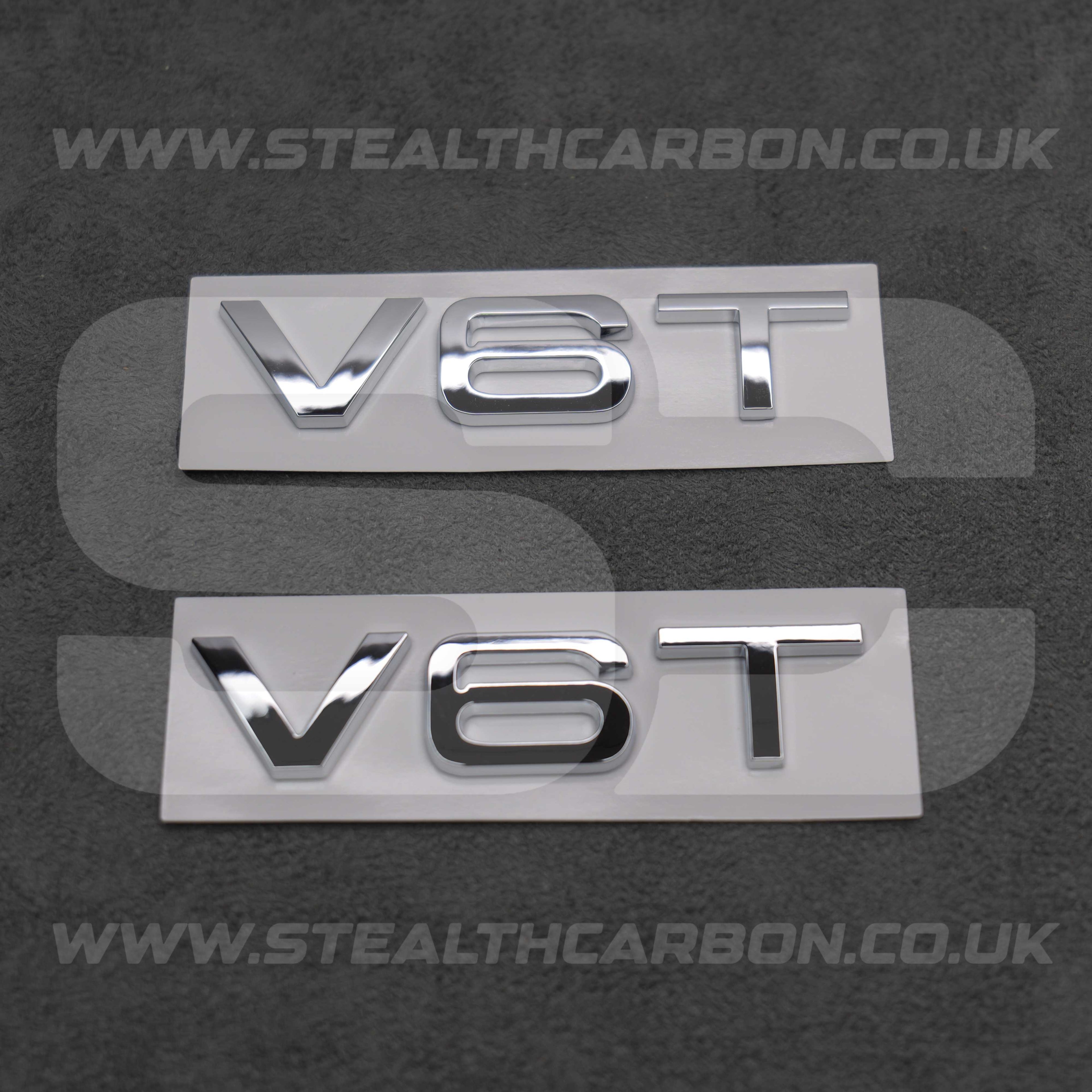 2x Audi Chrome Silver V6T Side Wing Badge Emblems A4 A5 A6 A7 S3 S4 S5 S6 Q5 Q7