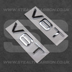 2x Audi Chrome Silver V6T Side Wing Badge Emblems A4 A5 A6 A7 S3 S4 S5 S6 Q5 Q7