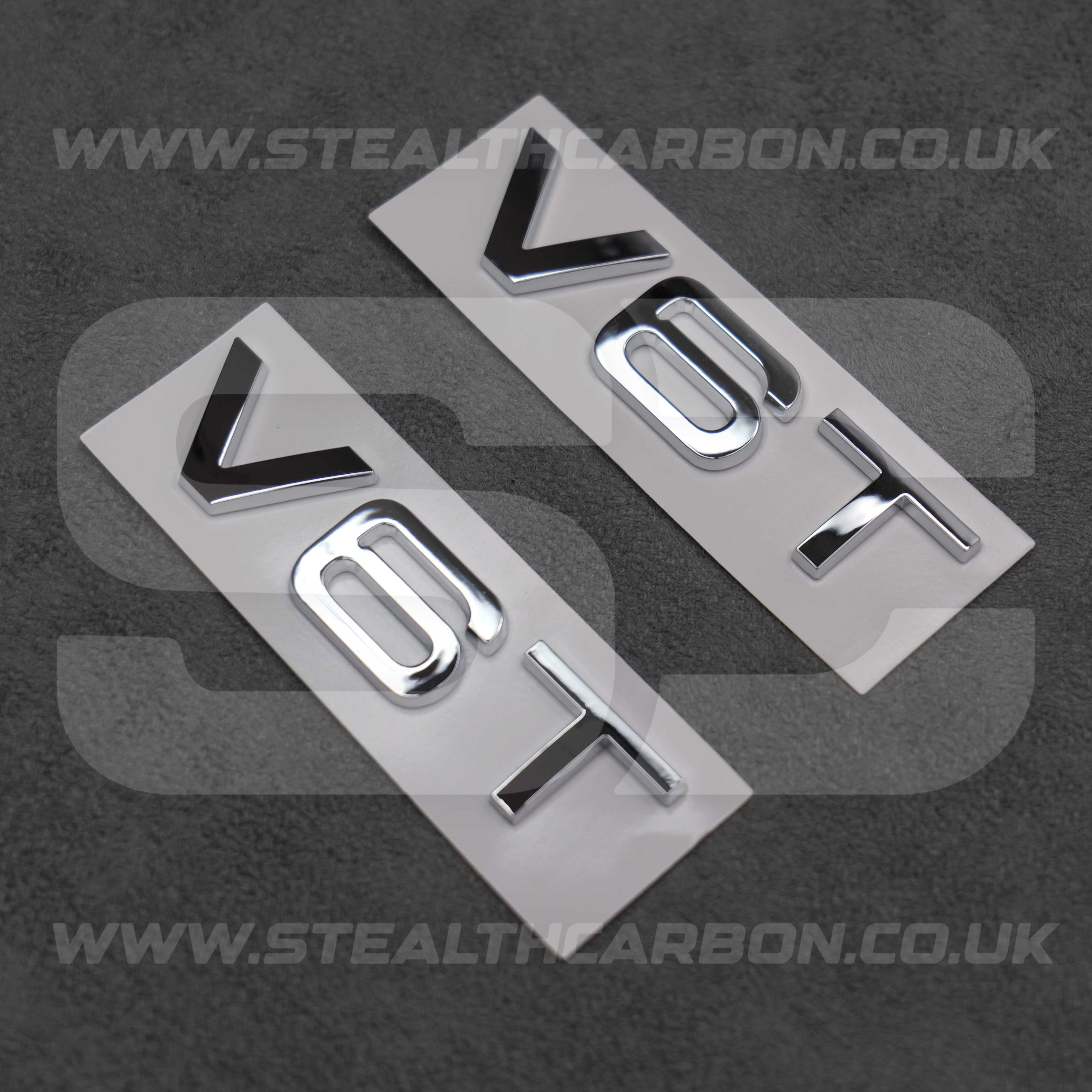 2x Audi Chrome Silver V6T Side Wing Badge Emblems A4 A5 A6 A7 S3 S4 S5 S6 Q5 Q7