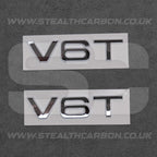 2x Audi Chrome Silver V6T Side Wing Badge Emblems A4 A5 A6 A7 S3 S4 S5 S6 Q5 Q7