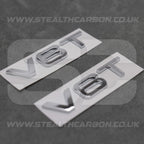 2x Audi Chrome Silver V6T Side Wing Badge Emblems A4 A5 A6 A7 S3 S4 S5 S6 Q5 Q7