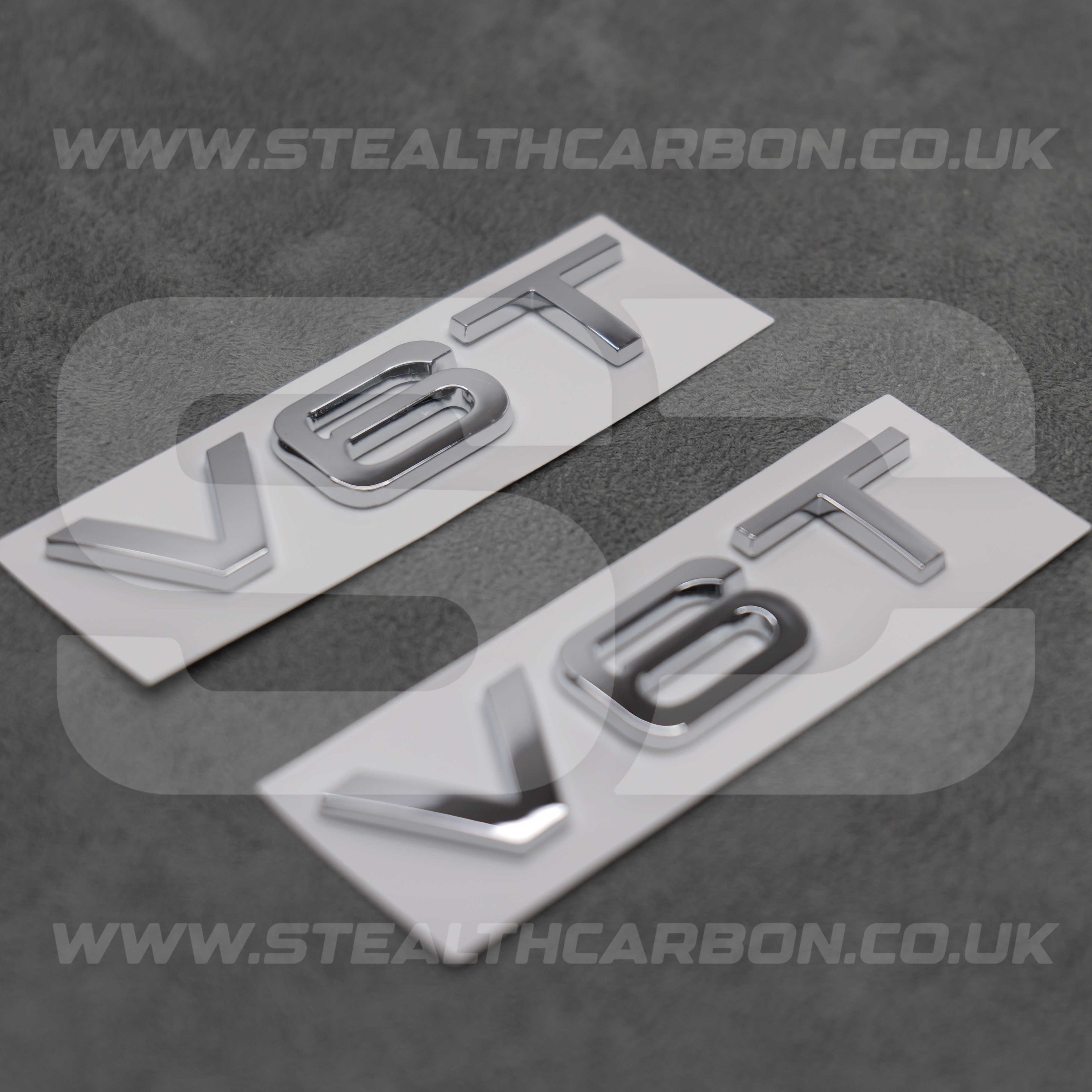 2x Audi Chrome Silver V6T Side Wing Badge Emblems A4 A5 A6 A7 S3 S4 S5 S6 Q5 Q7
