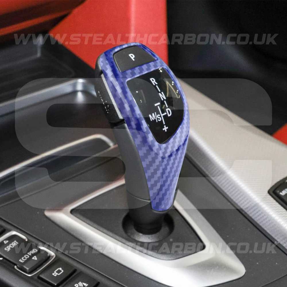 BMW Blue Carbon Fibre Style Gear Shift Knob Cover Trim F30 F20 F10 F15 F25 X5 X3