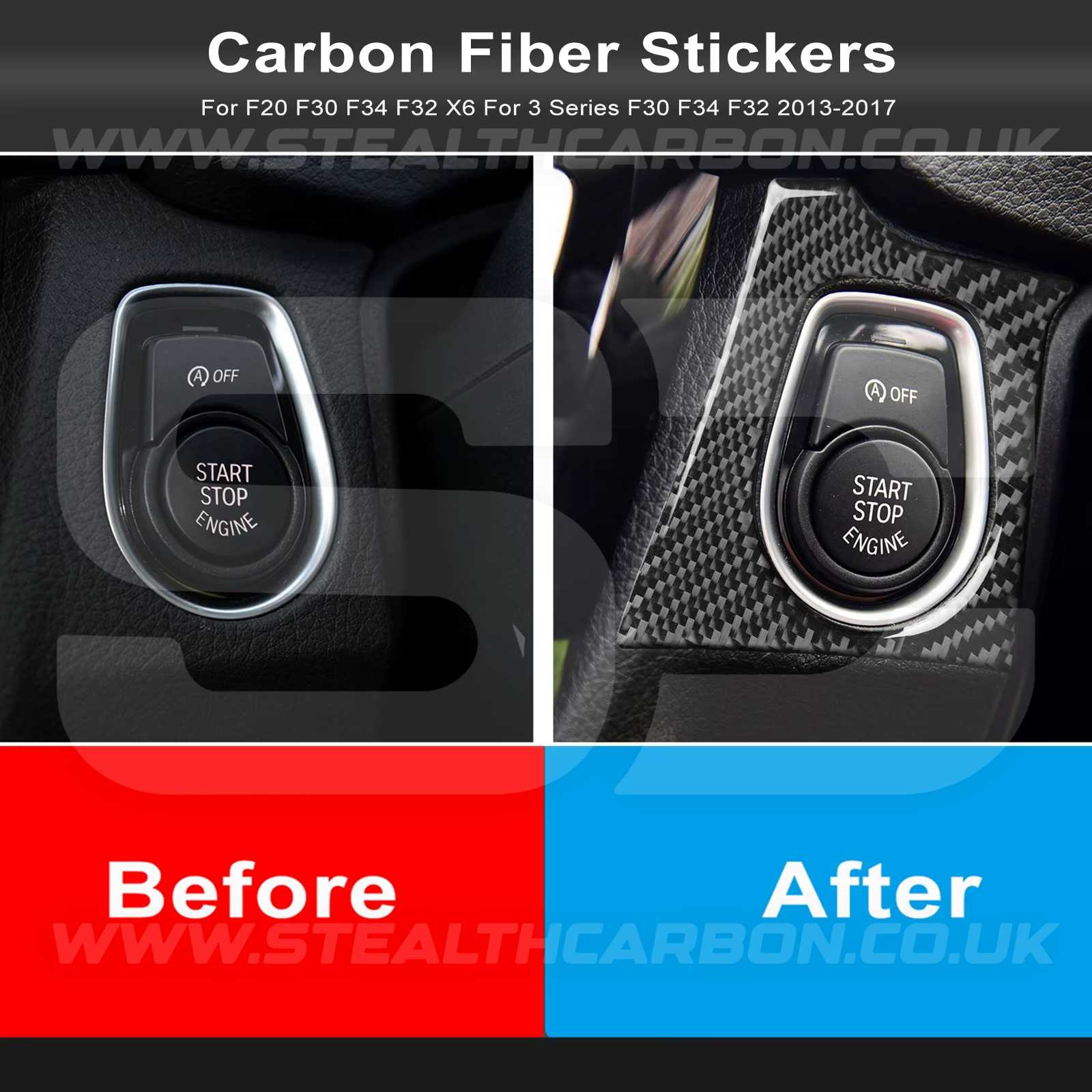 BMW Carbon Fibre Style Start Stop Button Surround for 2 3 Series F20 F30 F34 F32 F80 M3