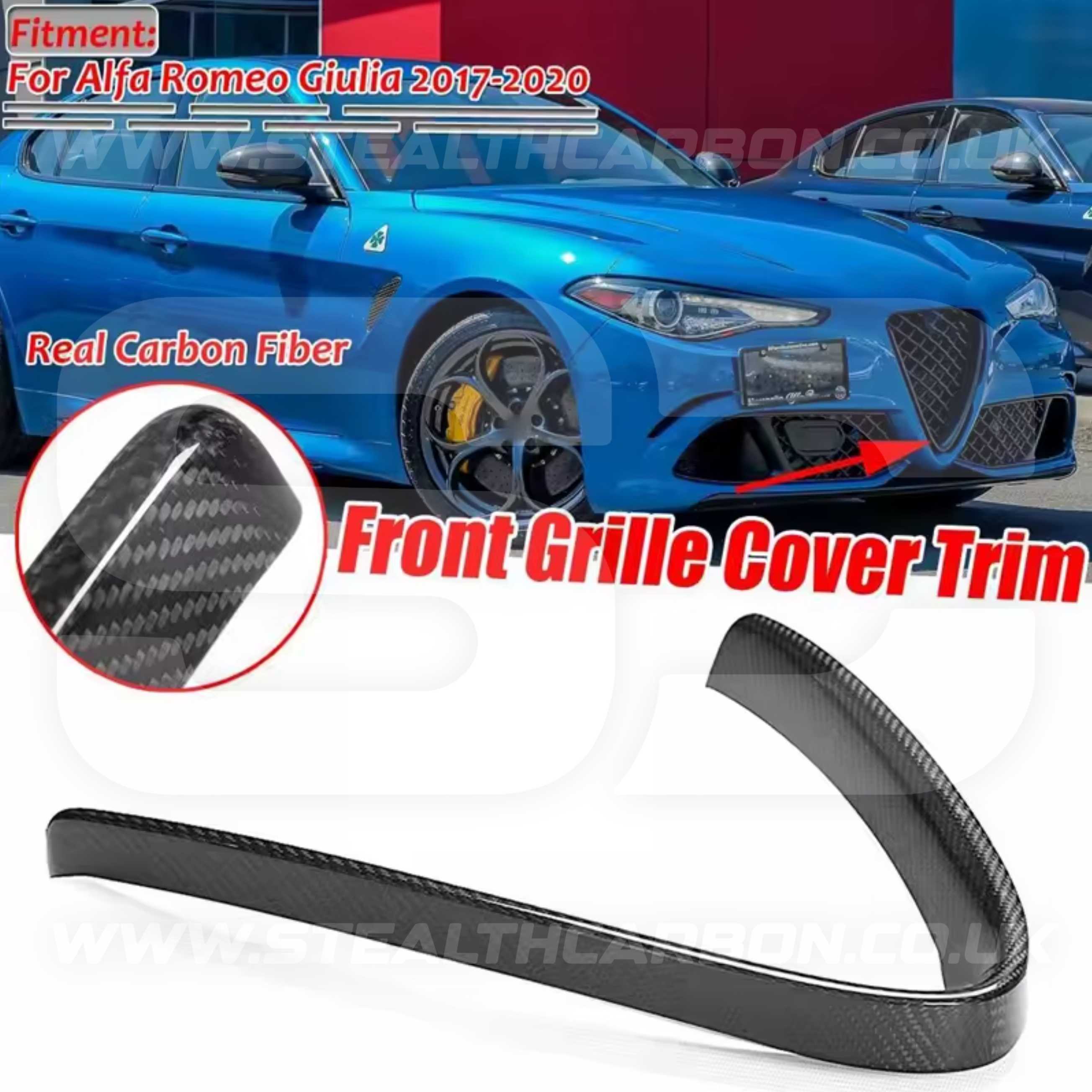 Alfa Romeo Giulia Quadrifoglio Carbon Fibre V Shield Grill Frame Cover Trim